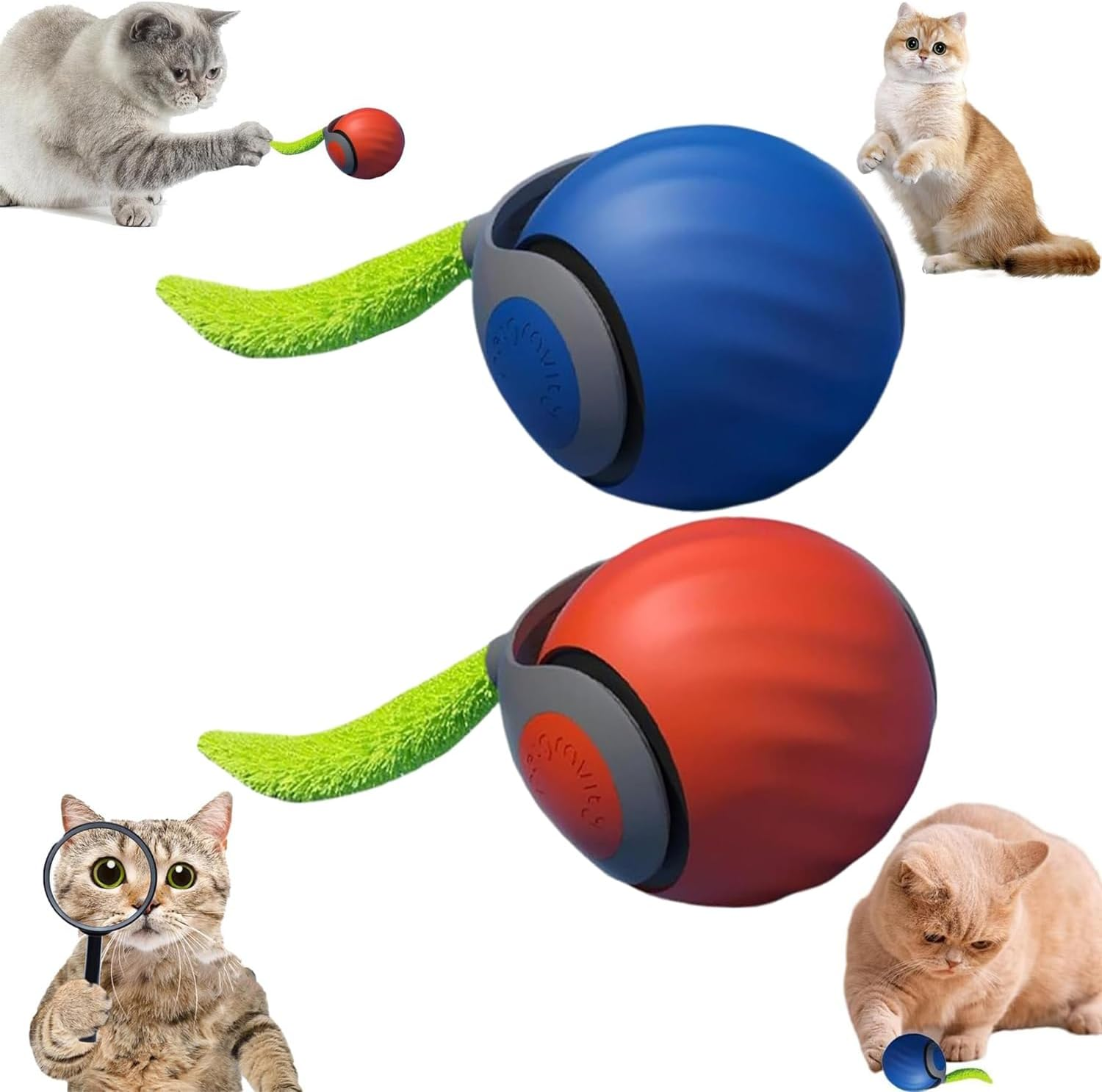 Speedy Tail 2.0, Speedy Tail Cat Toy, 2025 New Generation Interactive Cat Toy, Automatic Moving Cat Toy Ball with Tail, Smart Interactive Cat Toy Ball, Two Speed Adjustment (Orange + Blue) image number 5