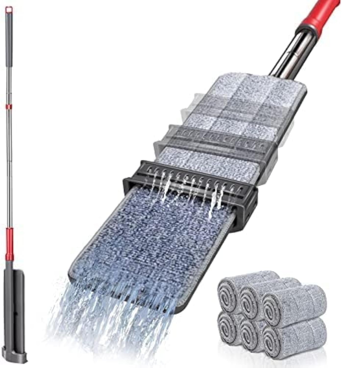 Masthome Microfiber Mop for Floor Cleaning - Self Wringing Flat with 6 Washable Pads, Hands Free with Stainless Steel Handle for Hardwood, Laminate, Tile, Vinyl image number 4