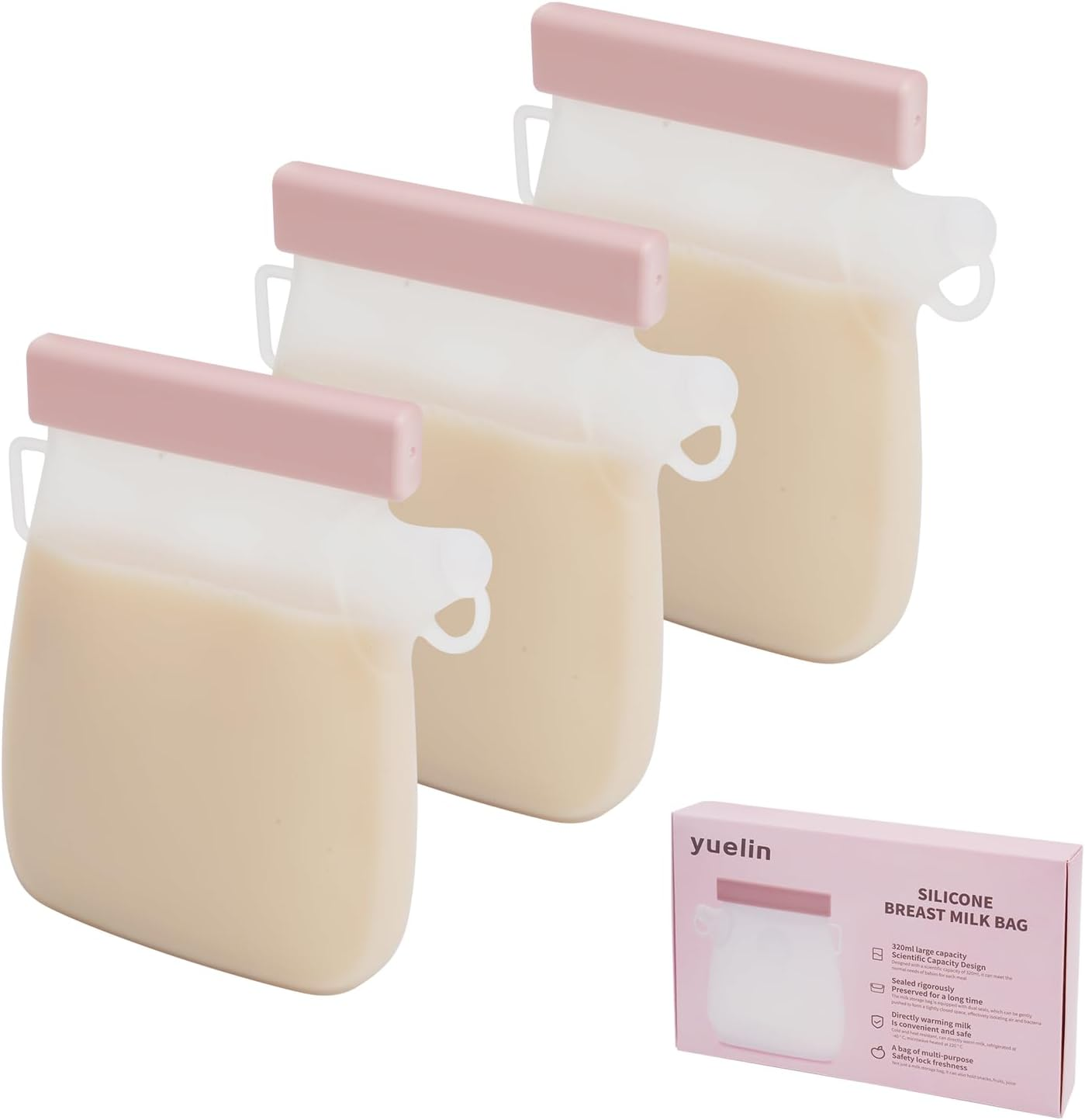 Silicone Breast Milk Bag, Reusable, 11 Oz/320Ml Double-Layer Leak Proof Breast Milk Freezer Bag, BPA Free Self Standing Breast Milk Bag, Suitable for Breastfeeding, Baby Food Bag (3Pieces) image number 5