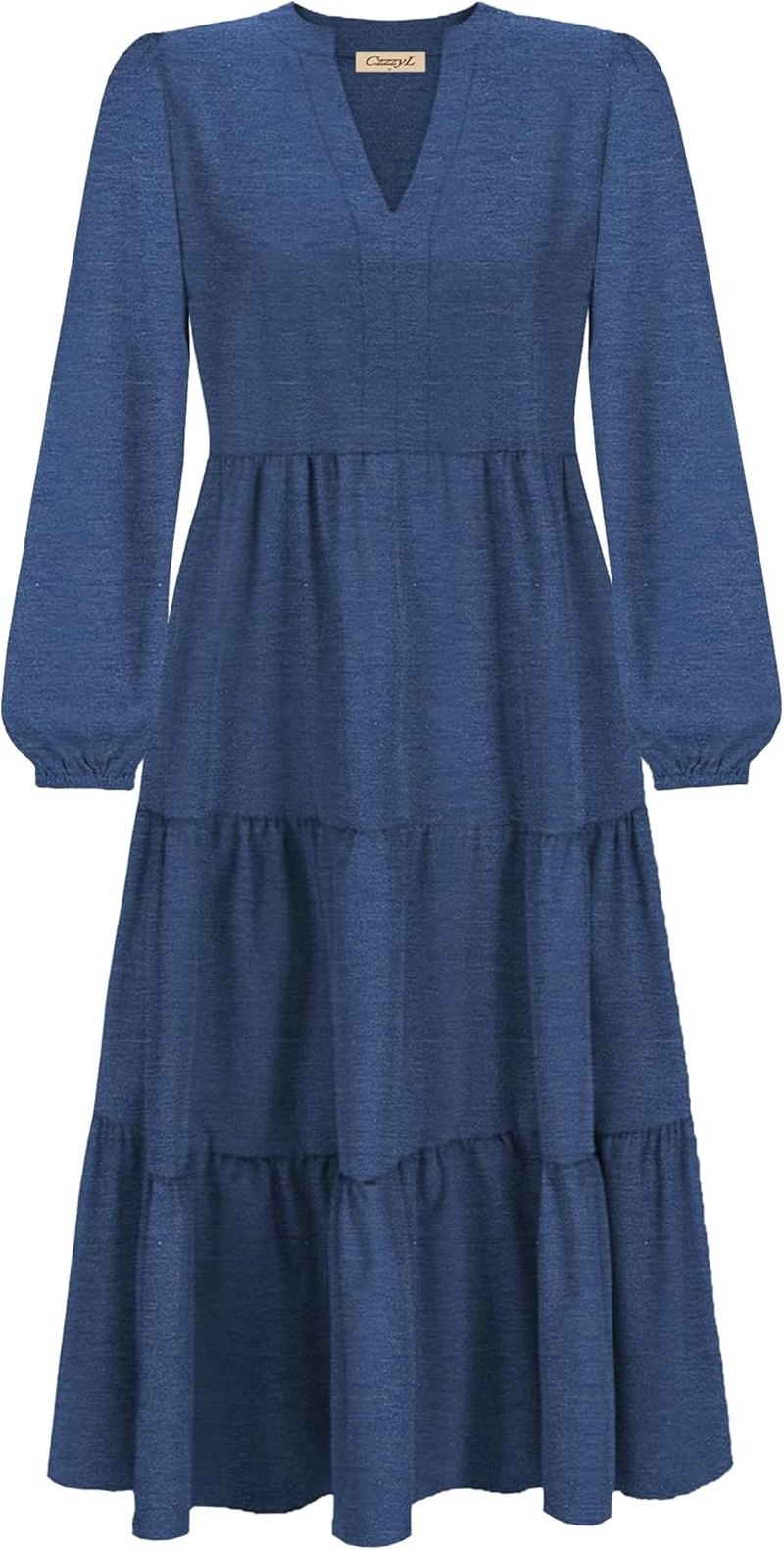 Womens Nursing Midi Dress Breastfeeding Long Sleeve V Neck Fall Fashion Tiered with Pockets image number 4