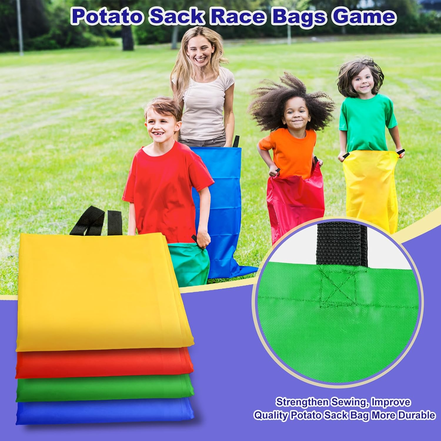 Potato Sack Race Bags - Sack Race Bags for Adults and Kids, Bean Bag Toss Game, 3 Legged Relay Race, Egg Spoon Game, Carnival Outdoor Lawn Game for Easter, Halloween, Christmas, Birthday Party image number 3