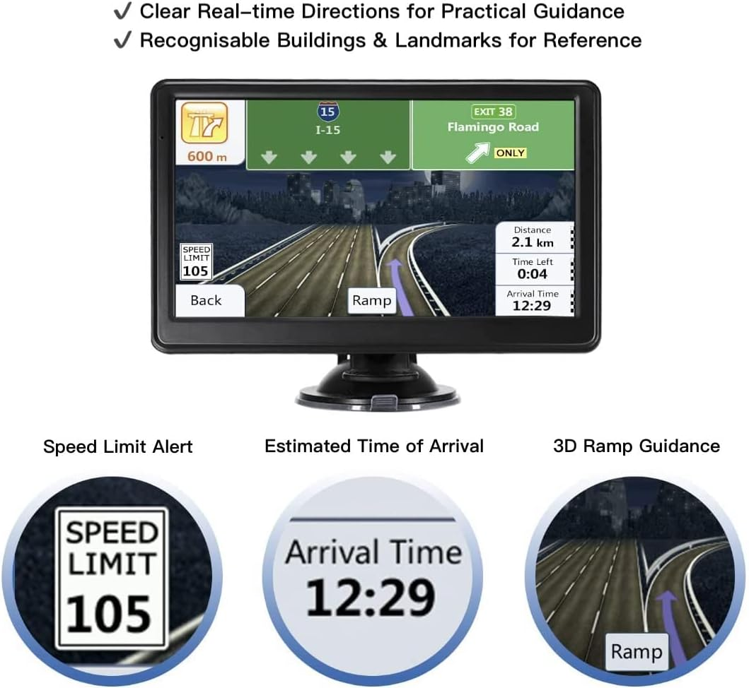 7 Inch Car Sat Nav for Car GPS Navigation with Australia Map Free Updates + TFT LCD Screen + Driver Alerts + Turn-By-Turn Directions image number 3