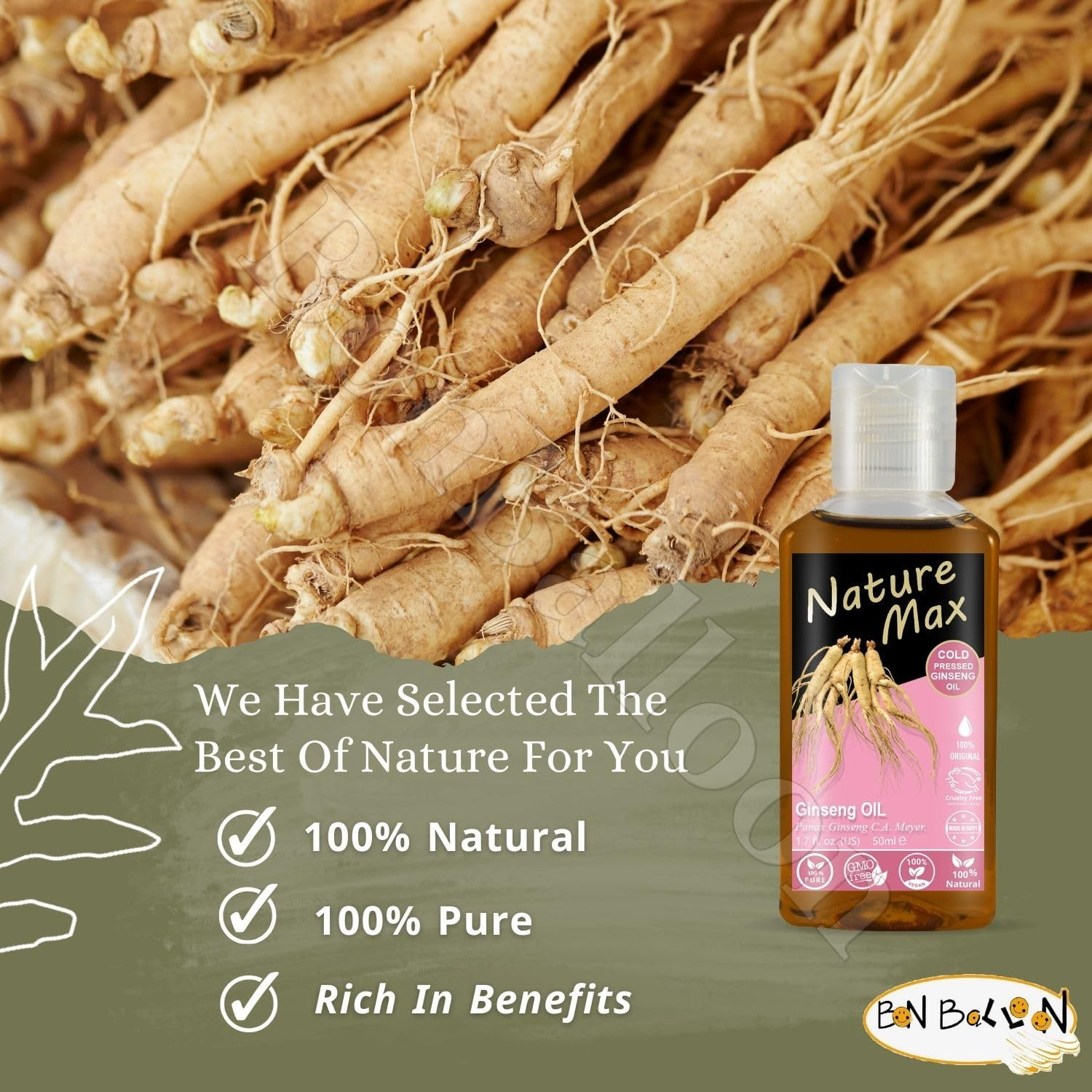 Nature Max Ginseng Oil Natural Undiluted Pure for Hair Skin Care & Food Cold Pressed (1Pack = 1.70 Oz / 50 Ml) زيت جنسنج image number 2
