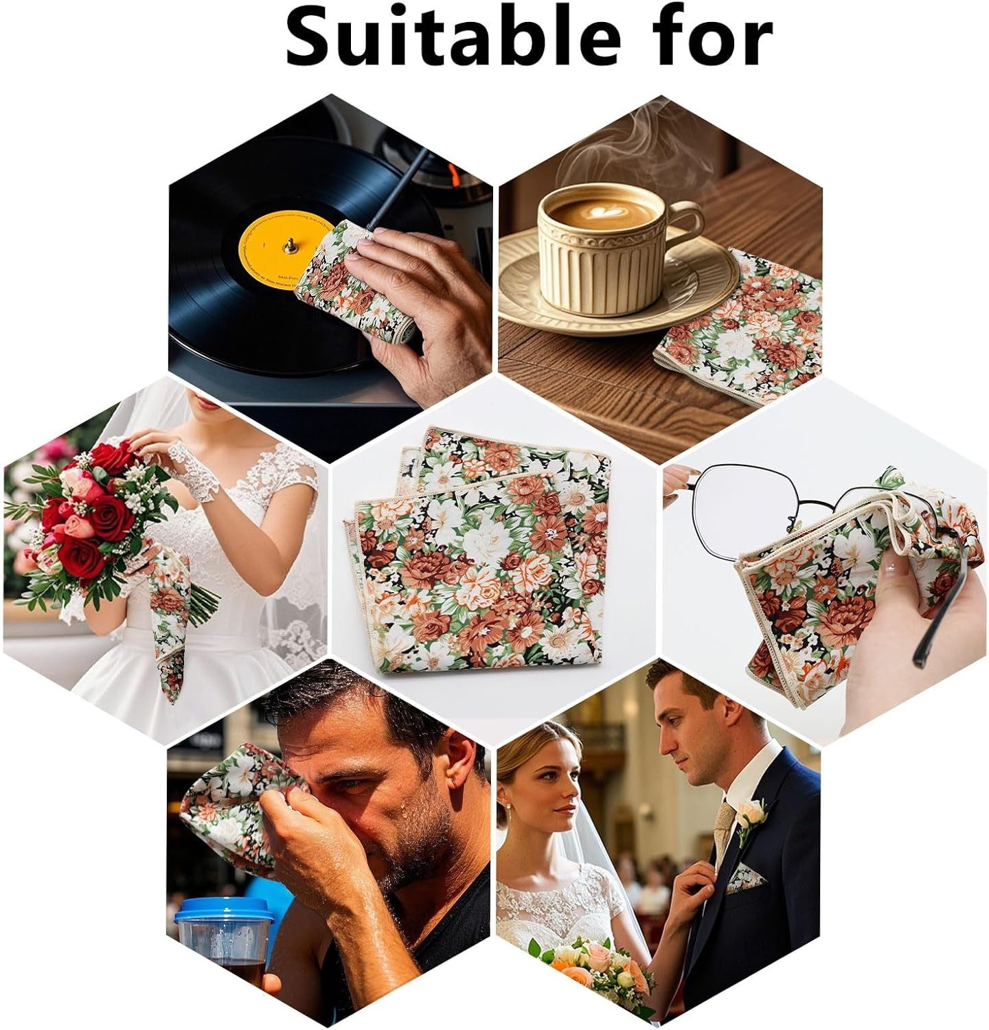 GHTIYLP Floral Pocket Squares for Men with Holder Printed Flower Mens Handkerchief Cotton Suit Pocket Hanky for Wedding - Hundred Flowers image number 6