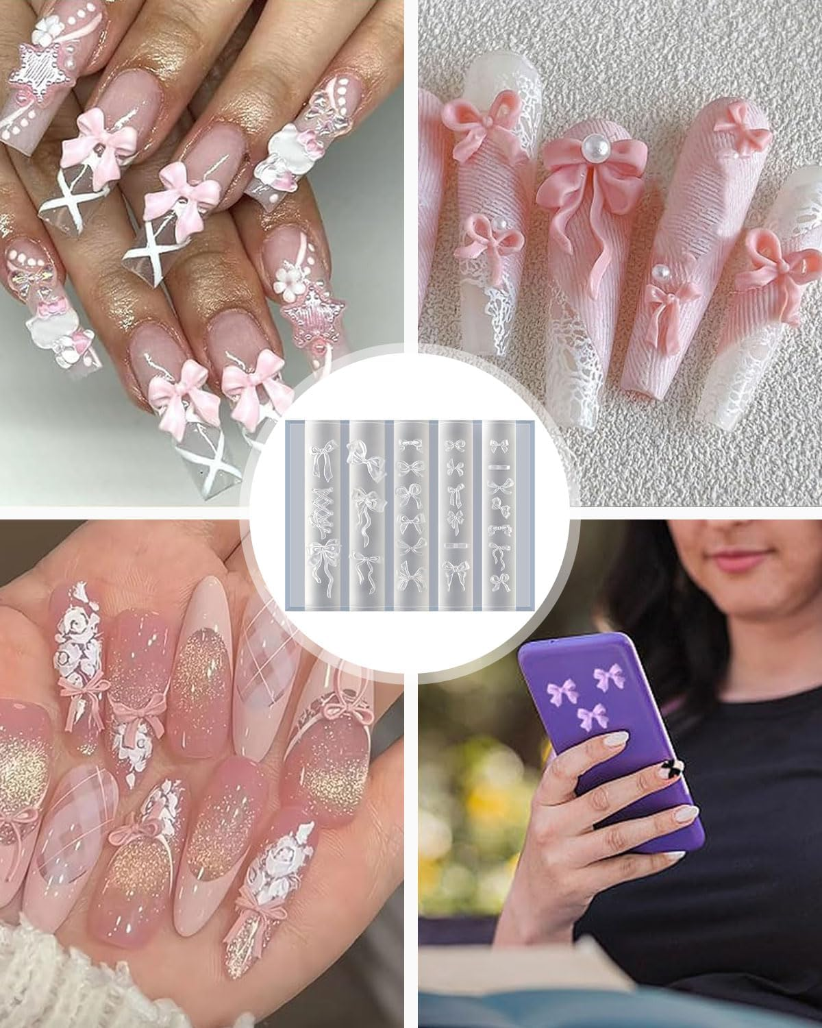 FUGLUS 3D Gel Nail Art Silicone Mould Bow Nail Charms Casting Moulds Bow Nail Stencil Nail Art Resin Shapes Nail Stencils Silicone Mould Nail Design Accessories