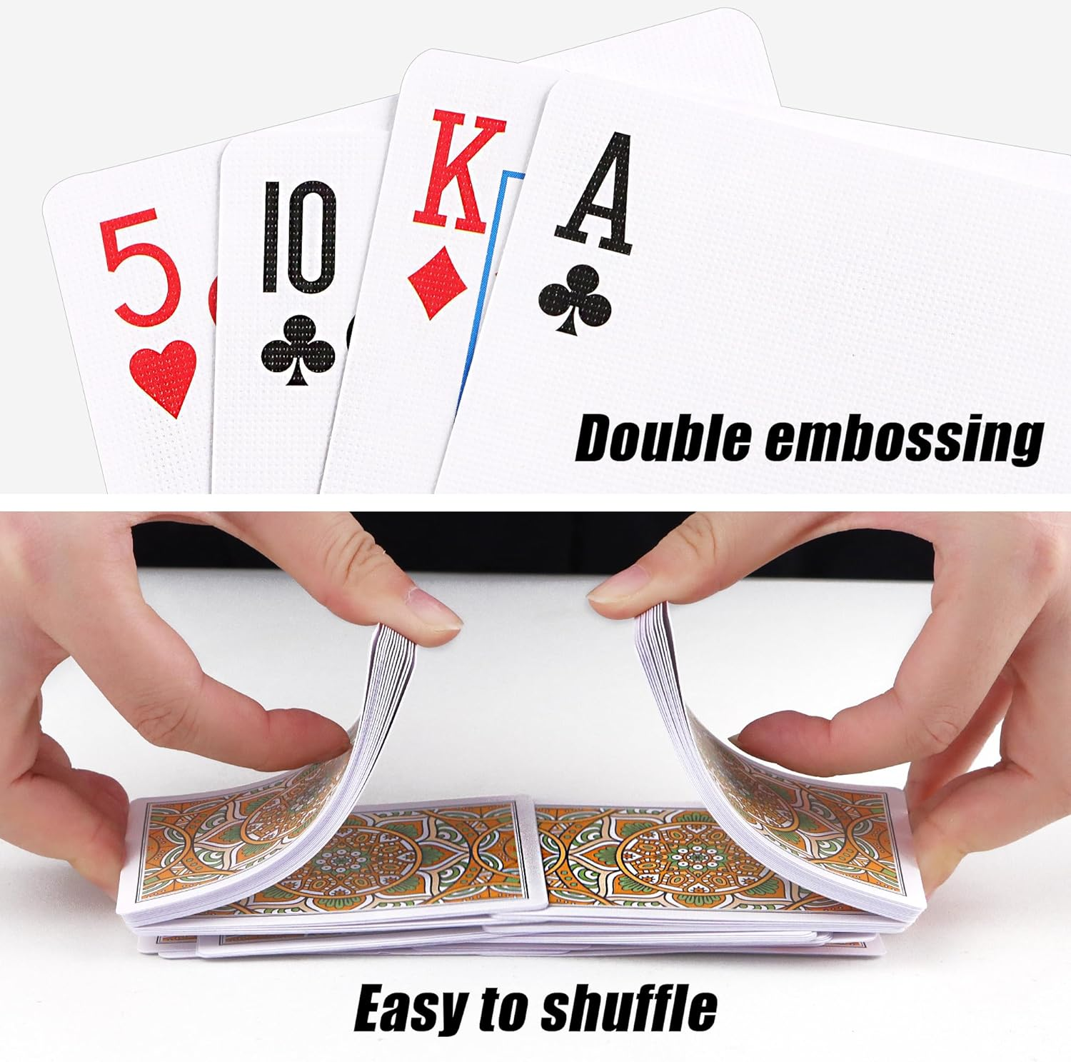 Neasyth Playing Cards, 2 Pack for Adults and Kids, Poker Size, Classic Style, Unisex, Green+Orange, 2 Decks, 168 Grams, Ages 0-6 image number 4