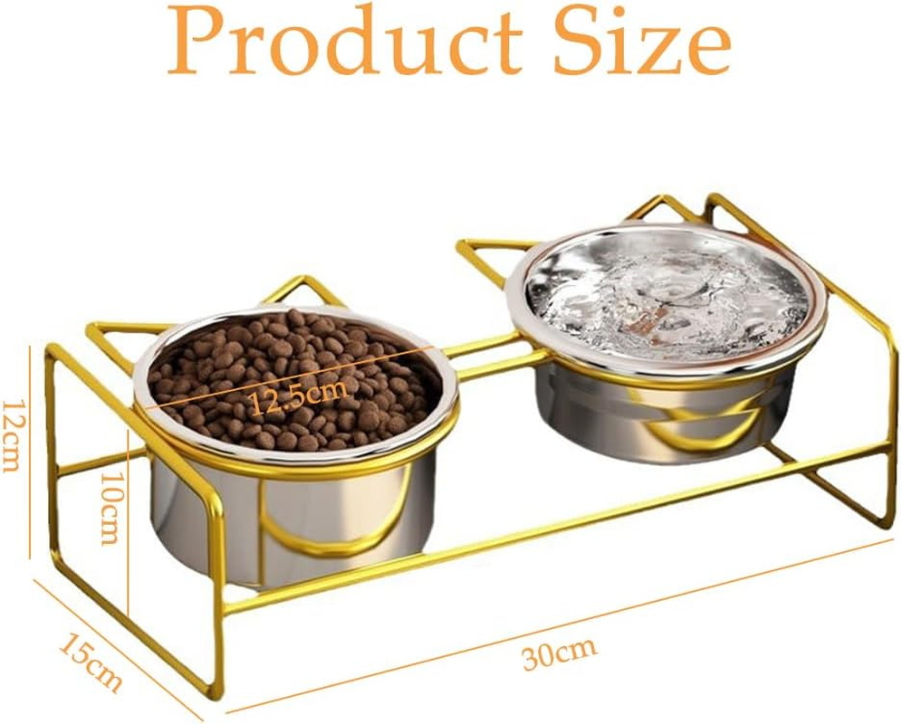 Cat Bowl, Double-Layer Stainless Steel Pet Bowl with 10&deg; Tilt Stand for Food and Water, Anti-Vomiting Cat Bowls Feeder, Ideal for Kittens and Small Dogs (Gold) image number 3