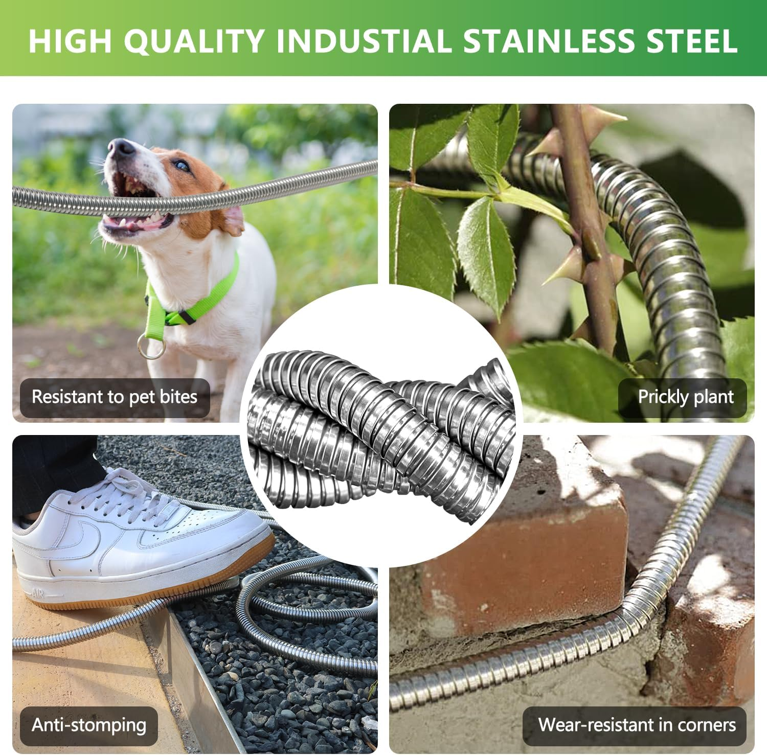 Short Stainless Steel Garden Hose 15 Ft &ndash; Lightweight Flexible Metal Garden Hose - Thorn Proof Steel Metal Water Hose with Solid Fittings for Garden, Outdoor (15Ft) image number 6