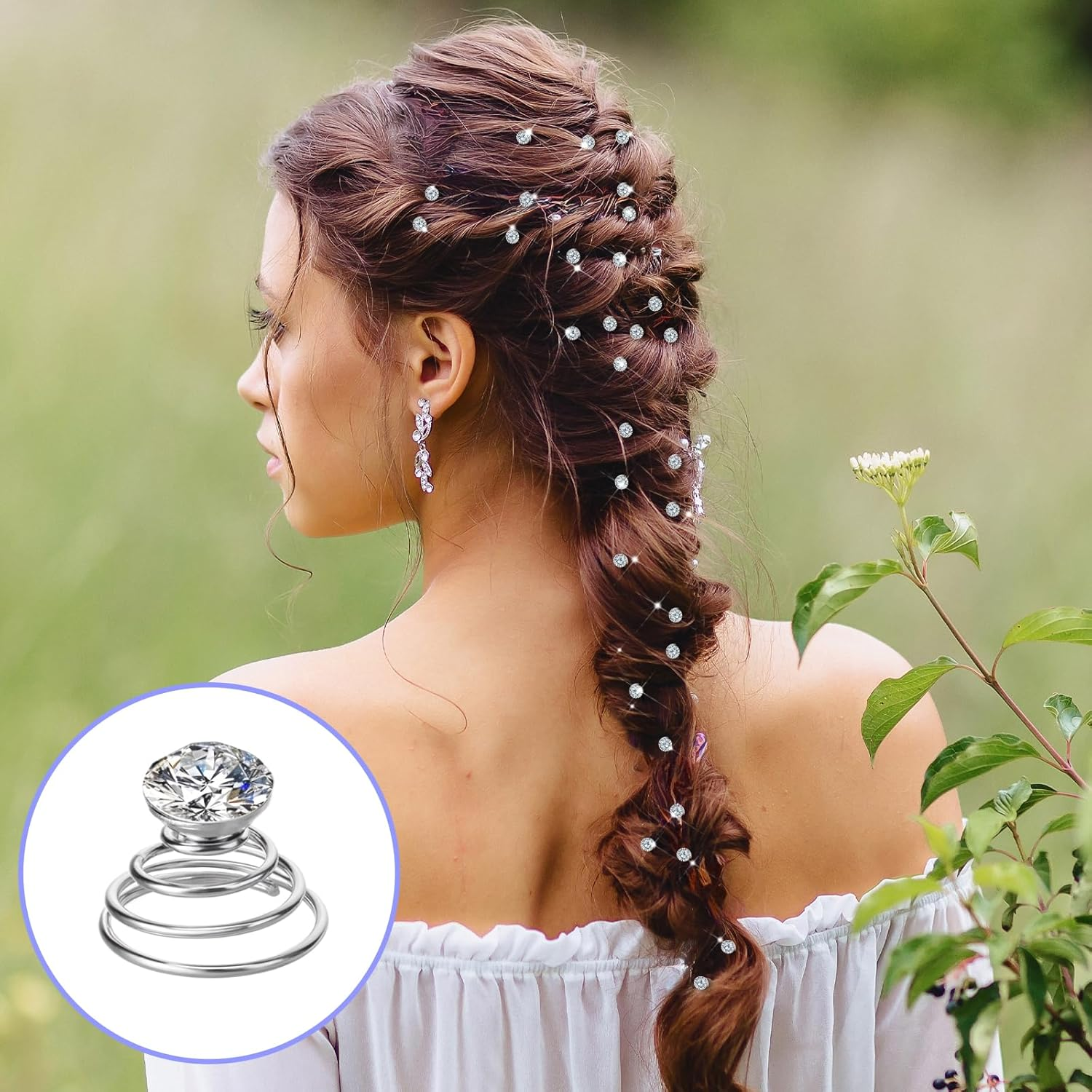 Spiral Rhinestone Hair Studs Set, 60PCS Gems Rhinestone Twister Hair Pins Pearl Flower Jewels Hair Pin Crystal Diamond Spiral Twist Hairpin Wedding Hair Accessories for Wedding Party Bridal Women Prom image number 5