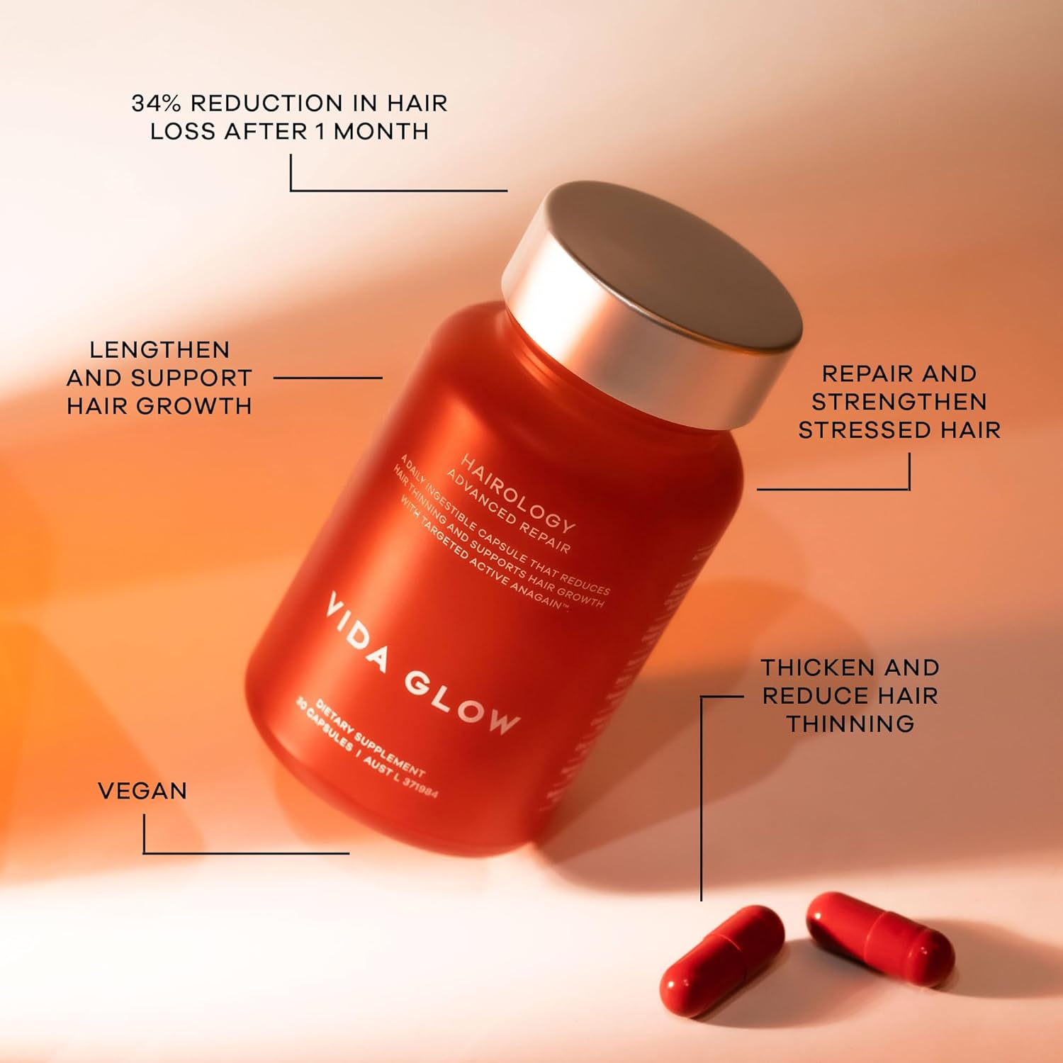 Vida Glow - Natural Hairology Advanced Repair Supplement | Promotes Luscious, Healthy Hair Growth (30 Vegan Capsules) &hellip; image number 6