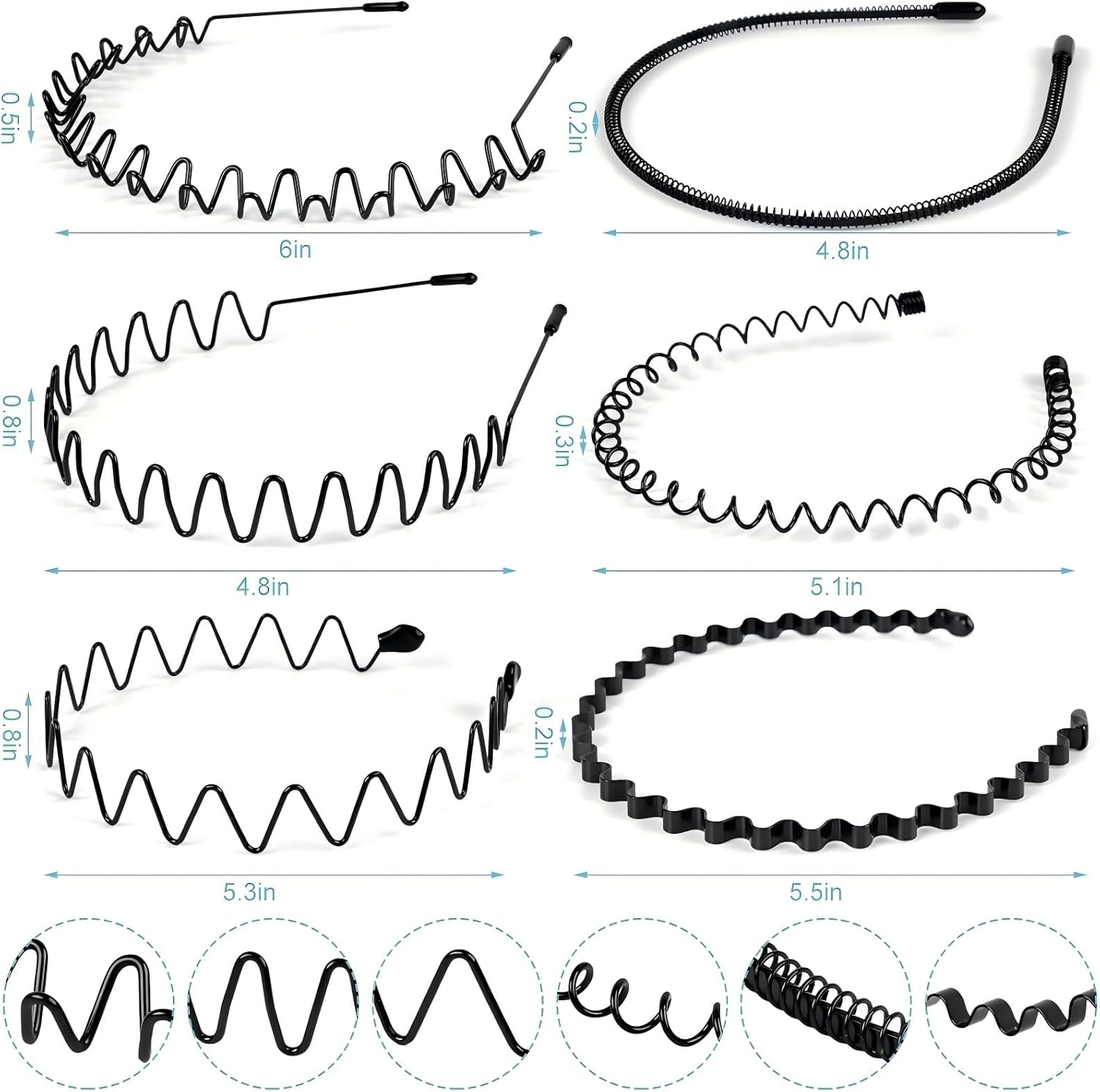 Hair Band, Metal Headbands for Men Fashion Headband for Women, Unisex Wavy Hair Bands Outdoor Sports Head Bands Simple Elastic Non-Slip Headwear Accessories, Wash Your Face & Apply Facial Mask-6 Pack image number 3