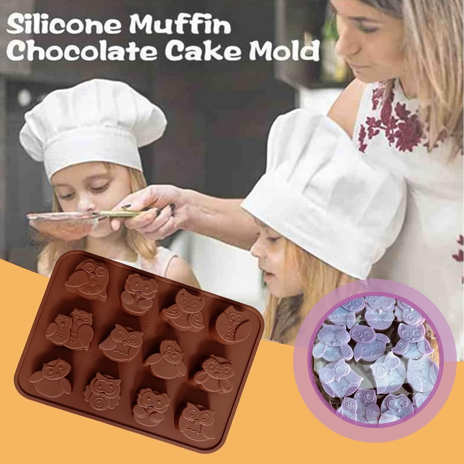 Joyeee 1 Pcs Animal Chocolate Mold, Owl Candy Mold Silicone Jello Mould for Kids, Small Silicone Molds for Candy Making, DIY Homemade Gummy, Ice, Pudding, Chocolate, Soap, Wax Melt Etc - Silicone Mold 18 image number 5