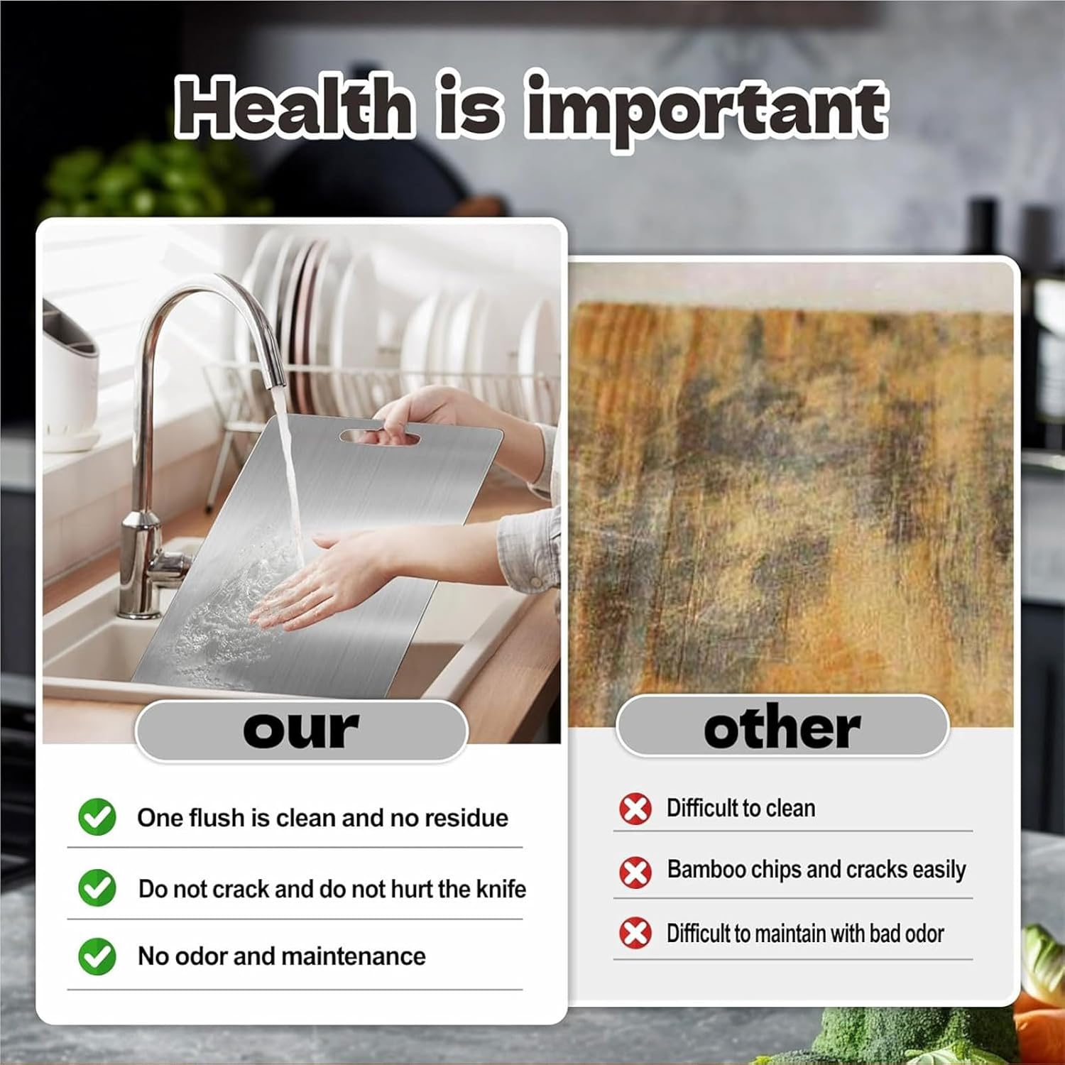 3 Pack Titanium Cutting Boards for Kitchen, 100% Pure Cut Titanium Cutting Board, Food Grade Quality,Easy to Clean and Will Not Absorb Odors, Suitable for Kitchen or Outdoor Camping image number 3