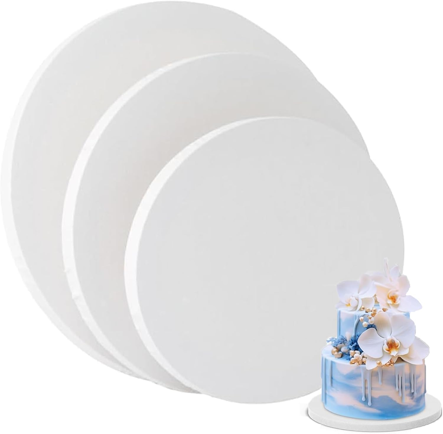 Yeanifeana 3 Pack round Cake Drums - 8/10/12 Inch Greaseproof Cake Boards, Sturdy White Cardboard Base for Tiered & Heavy Cakes image number 2