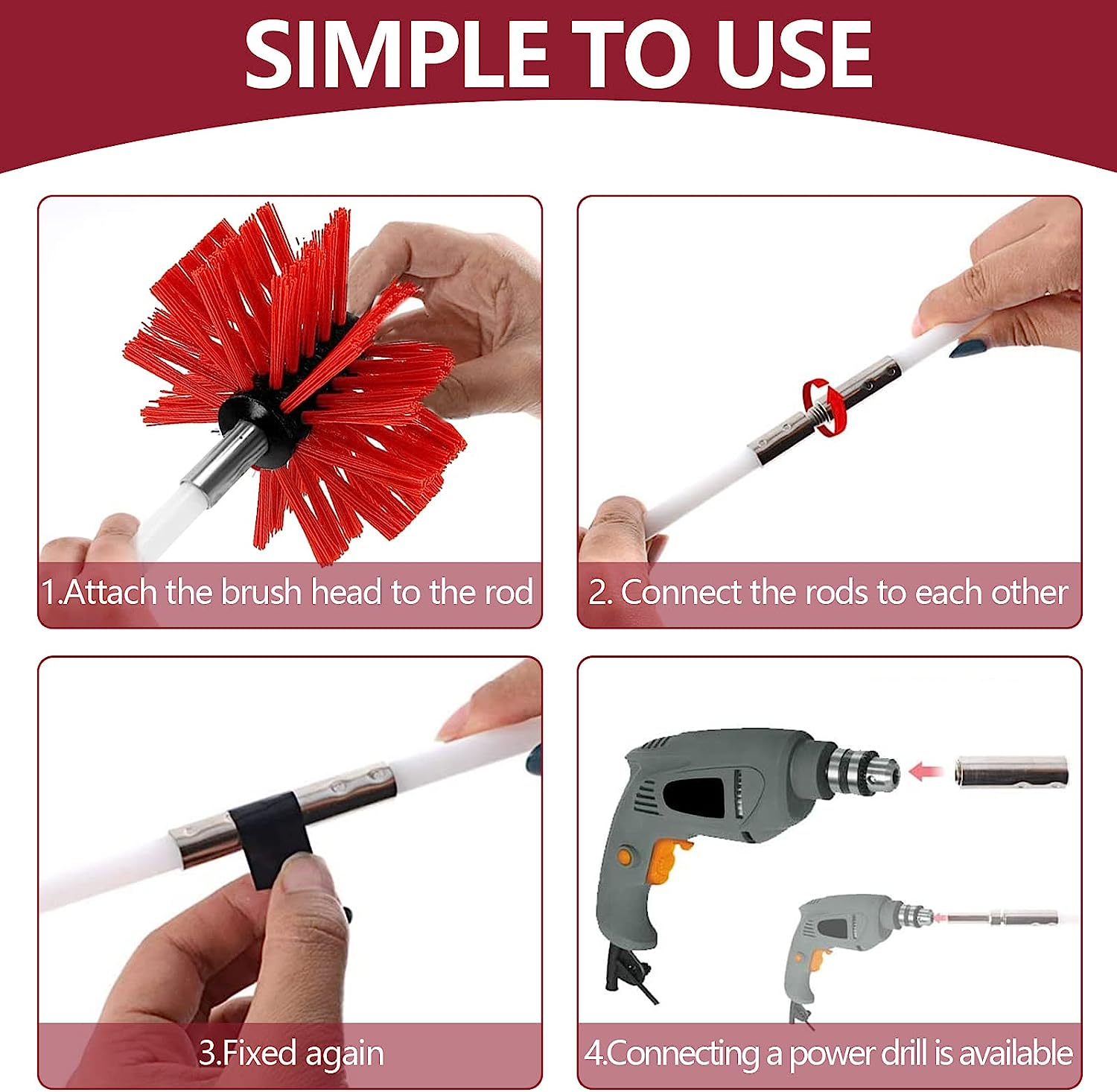 20Pcs Chimney Cleaner Brush Clean Rotary Sweep System Fireplace Kit Rod Tool Set Home Kichen Cleaning Brush, with Handheld Long Brush,Gloves,15 Flexible Rods, Brush Head for Fireplace/Dryer Vent image number 2