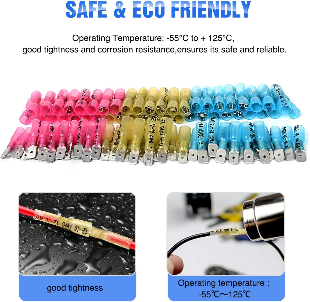 Nilight - 50027R 250 PCS Heat Shrink Spade Connectors Quick Disconnect Wire Connectors Electrical Spade Terminals Heat Shrink Fully Insulated Male and Female Wire Spade Connectors image number 1
