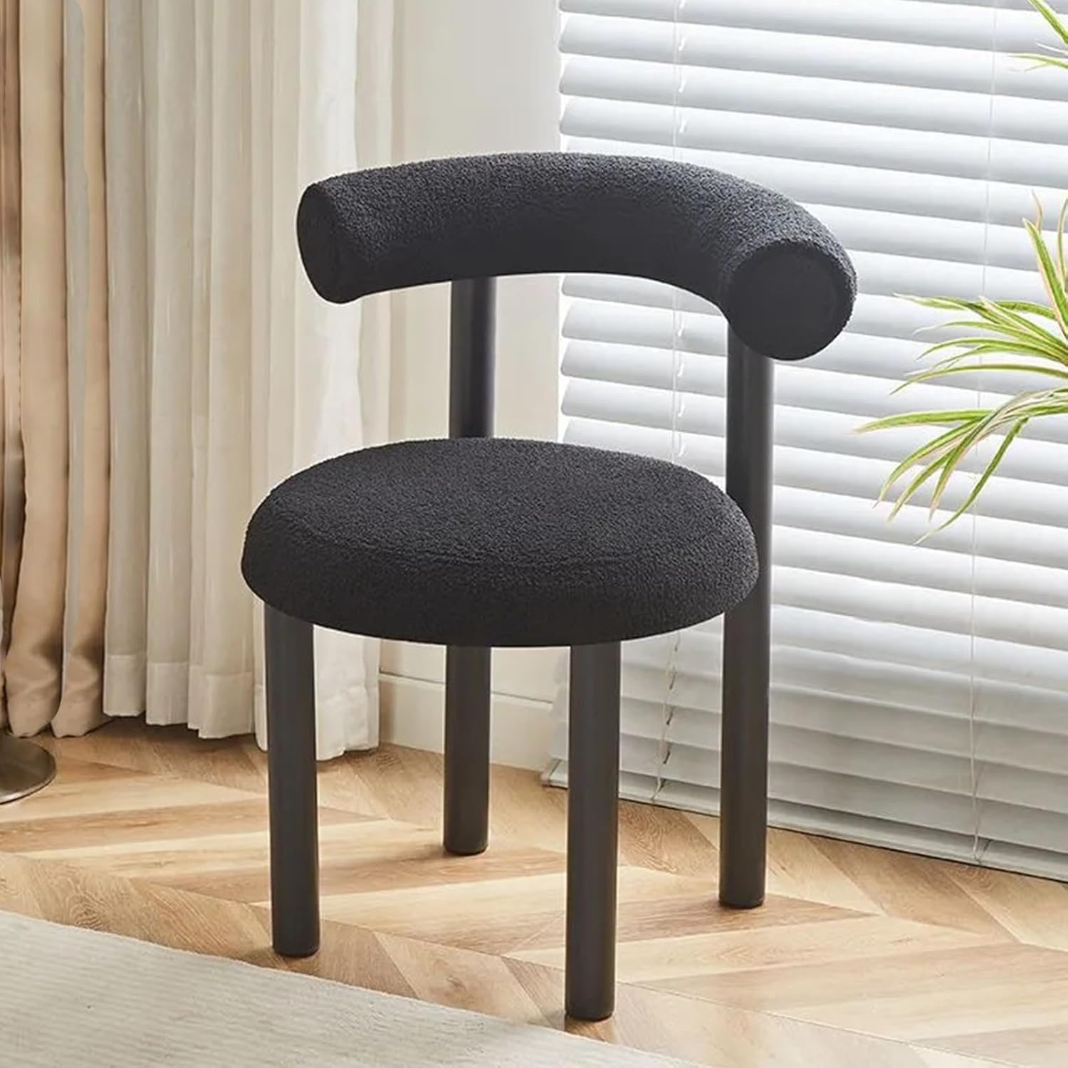 Enliansgo Modern Vanity Chair, Vanity Stools for Makeup Room, Makeup Chair with Anti-Slip Feet, Furry Padded Seat, Modern Chairs for Makeup, Bathroom Vanity, Bedroom, Living Room, Entryway (Grey)