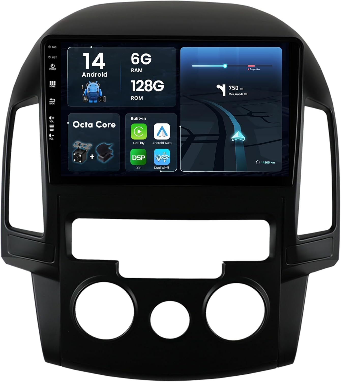 [6G+128G] - Android 14 IPS Car Stereo for Hyundai I30 (2006-2011) - Wireless Carplay/Android Auto - Camera & MIC - 9 Inch 2 Din - DSP Steering Wheel Dual Band Wifi DAB Fast-Boot 360-CAM image number 6