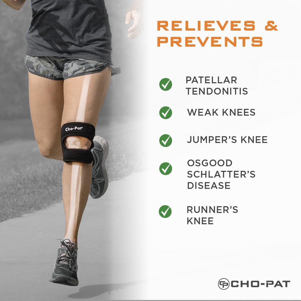 Cho-Pat Dual Action Knee Strap &ndash; Provides Full Mobility & Pain Relief for Weakened Knees &ndash; Black (Medium, 14&rdquo;-16&rdquo;) image number 1