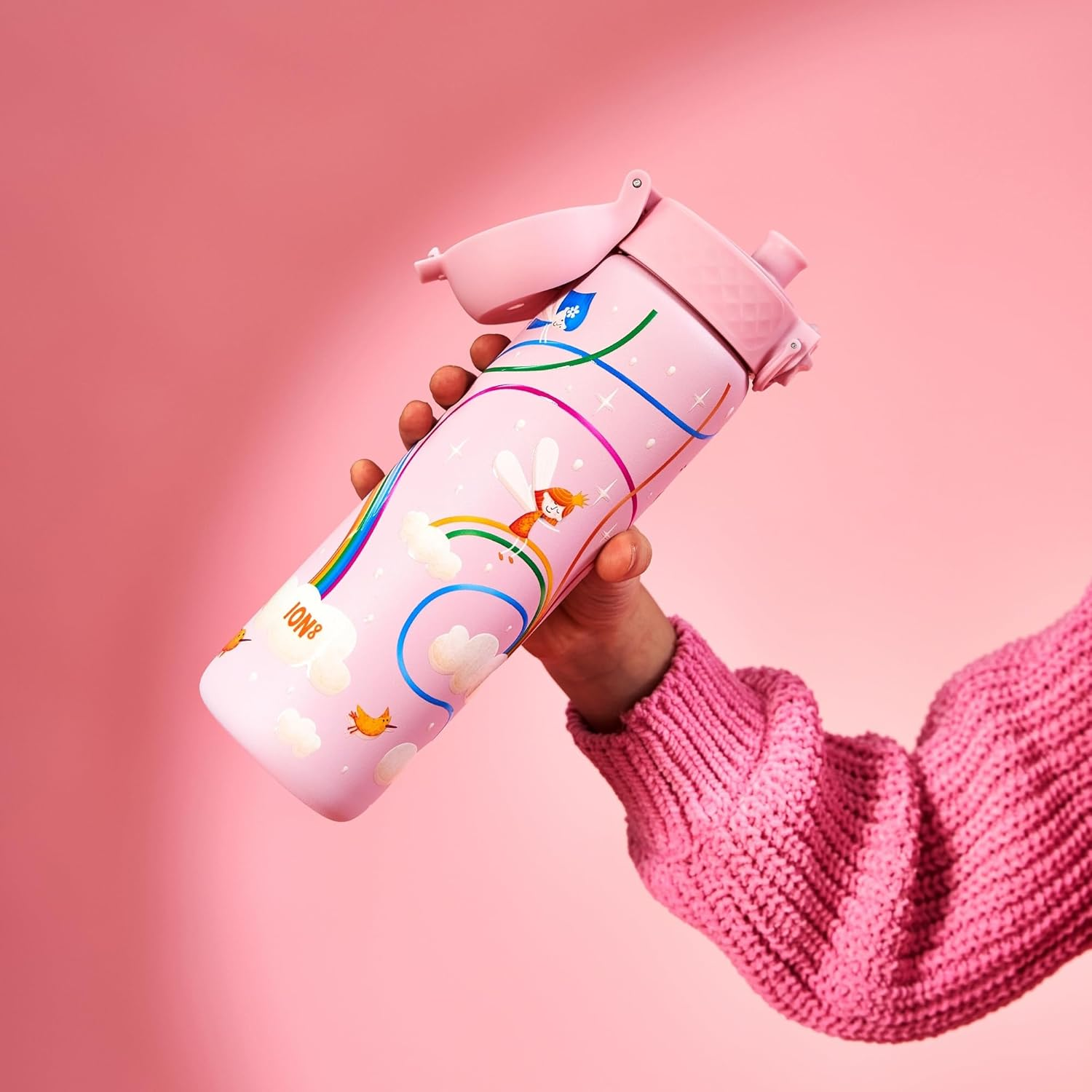 Ion8 Steel Water Bottle, 600 Ml, Leak-Proof, One-Handed Opening, Secure Locking, Dishwasher Safe, Flip Lid, Carry Handle, Easy to Clean, Durable, Fairy Design image number 6