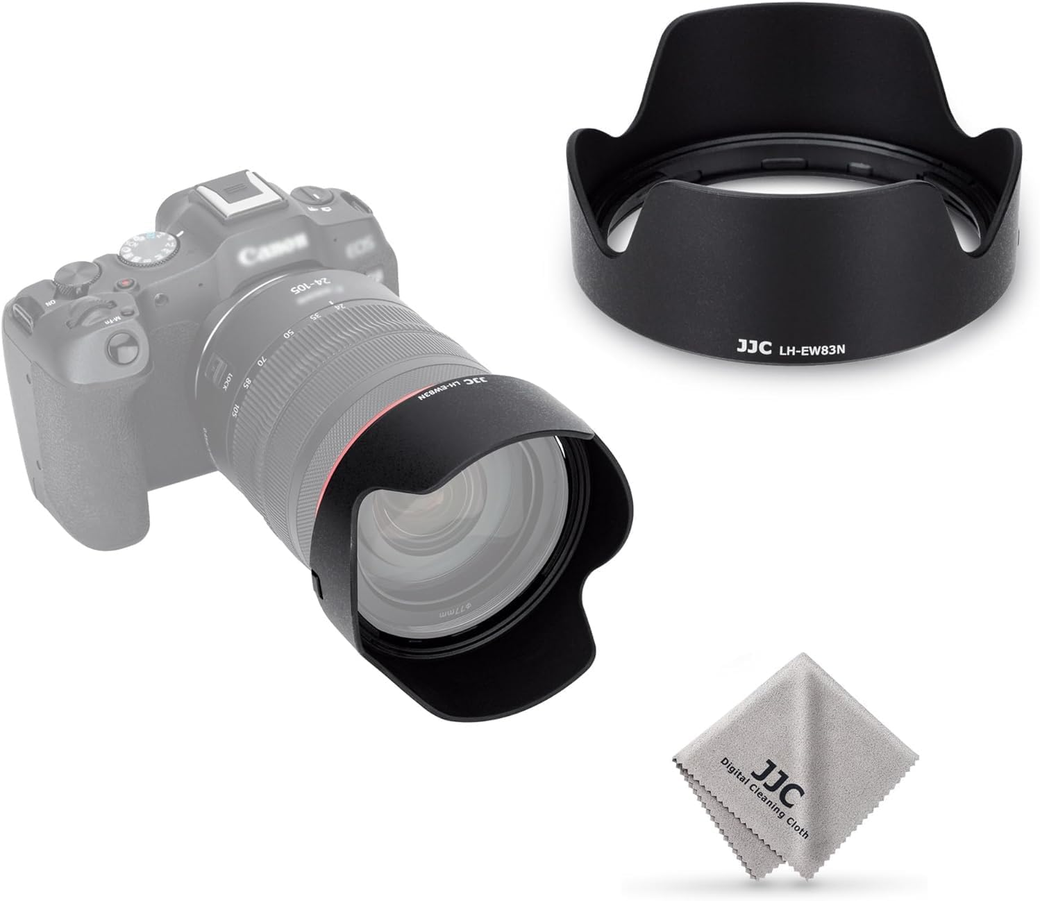 JJC EW-83N Reversible Lens Hood for Canon RF 24-105Mm F4L IS STM, Plastic, Zoom, 77Mm Filter, Lens Cap & Cleaning Cloth image number 2