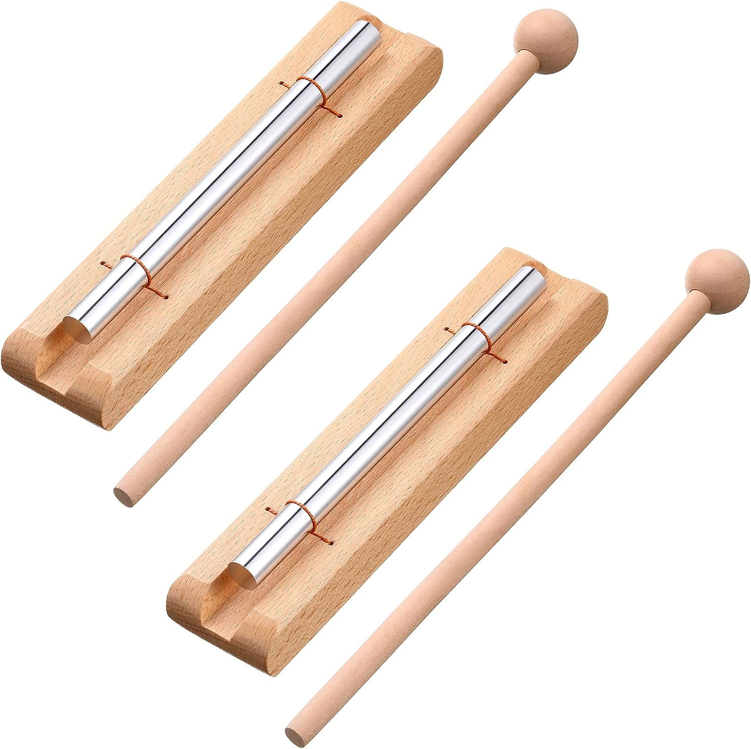 Yeshone 2 Set Hand Chimes for Classroom Meditation Chimes Bells Classroom Management Tools Instrument with Mallet for Meditation Yoga Prayer Teacher School (Single Tone,Wooden Color) image number 1