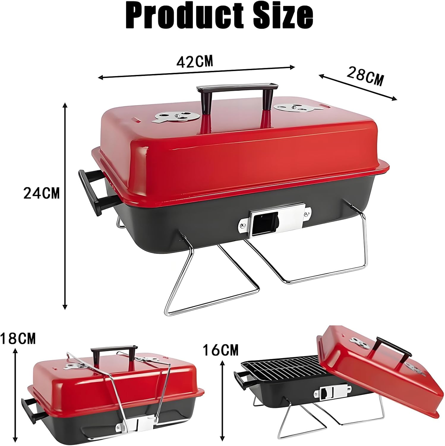 Portable Charcoal Grill, Folding Tabletop Barbecue Smoker with Lid, Small BBQ Grill for Outdoor Cooking Backyard Camping Picnics image number 5