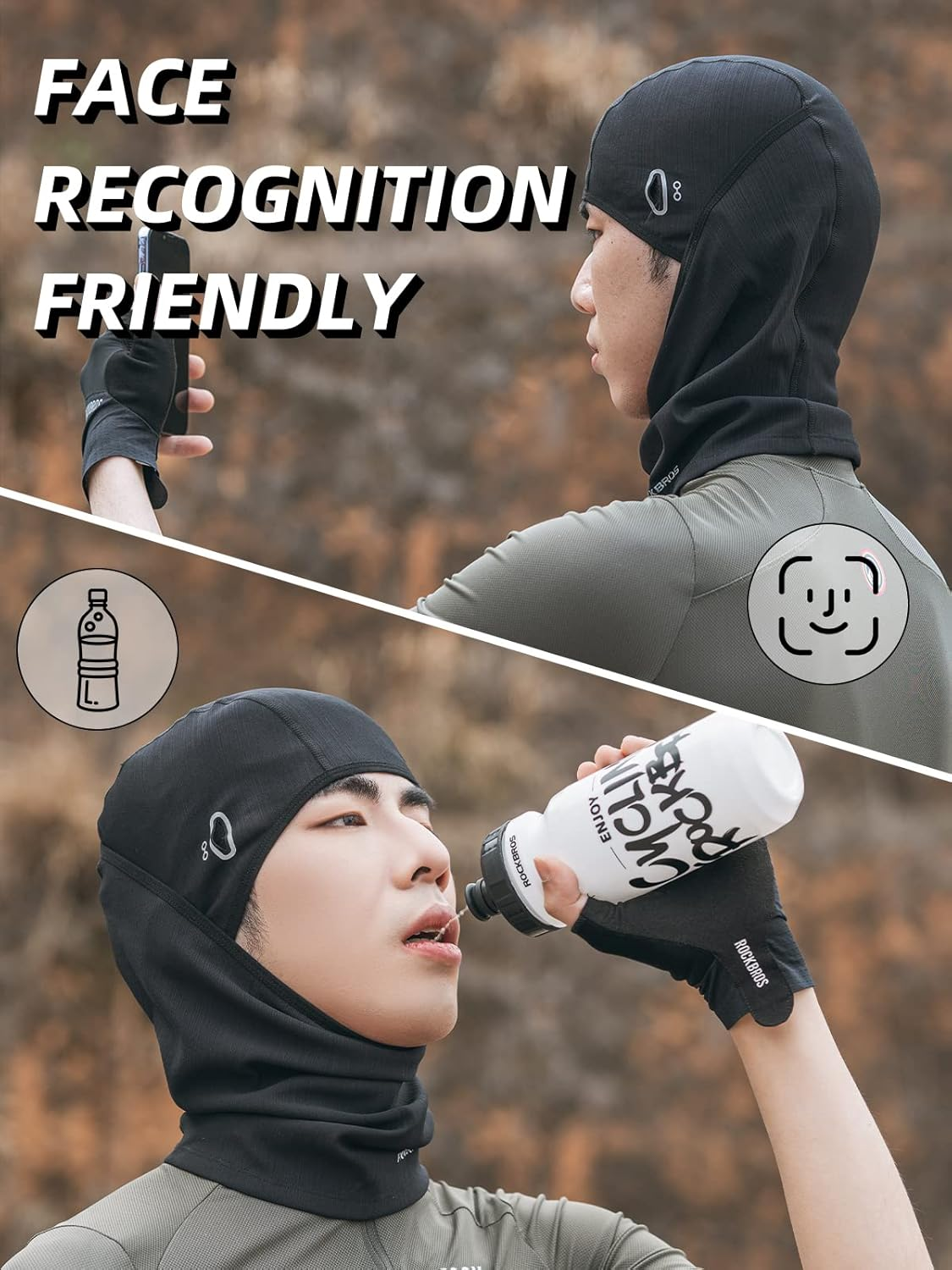 ROCKBROS Balaclava Face Mask, Thin Balaclava Face Mask Summer Cooling Neck Gaiter, UV Protector Breathable Helmet Liner Fits Glasses for Motorcycle Bicycle Black, Black image number 5