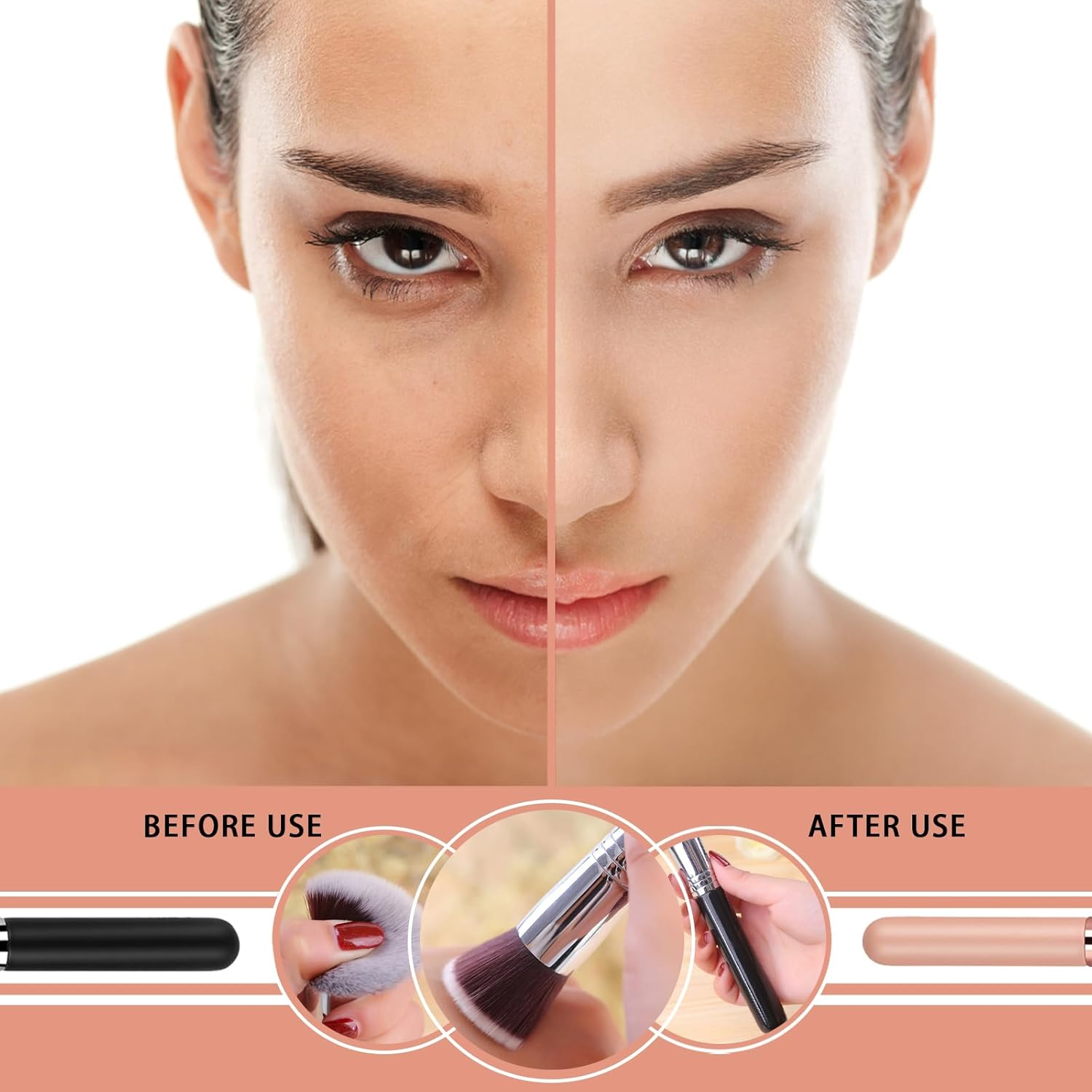 Set of 2 Make-Up Brushes, Foundation Brush, Professional Make-Up Brush for Foundation and Concealer, Dense Synthetic Bristles, Brush Make-Up for Liquid, Creamy or Powdery Make-Up image number 2