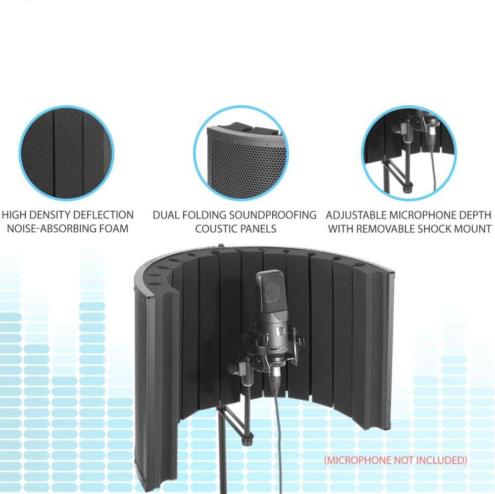 Pyle Mini Portable Vocal Recording Booth - Use with Standard Microphone, Isolation Noise Filter Reflection Shield for Recording Studio Quality Audio - Dual Acoustic Foam Soundproof Panel PSMRS09