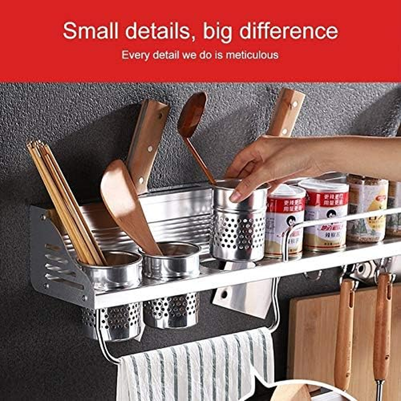 Kitchen Shelf 40Cm 1 Cup 6 Hooks Multi-Function Kitchen Punching-Free Wall-Mounted Aluminum Edge Condiment Holder Storage Rack Kitchen Shelf image number 6