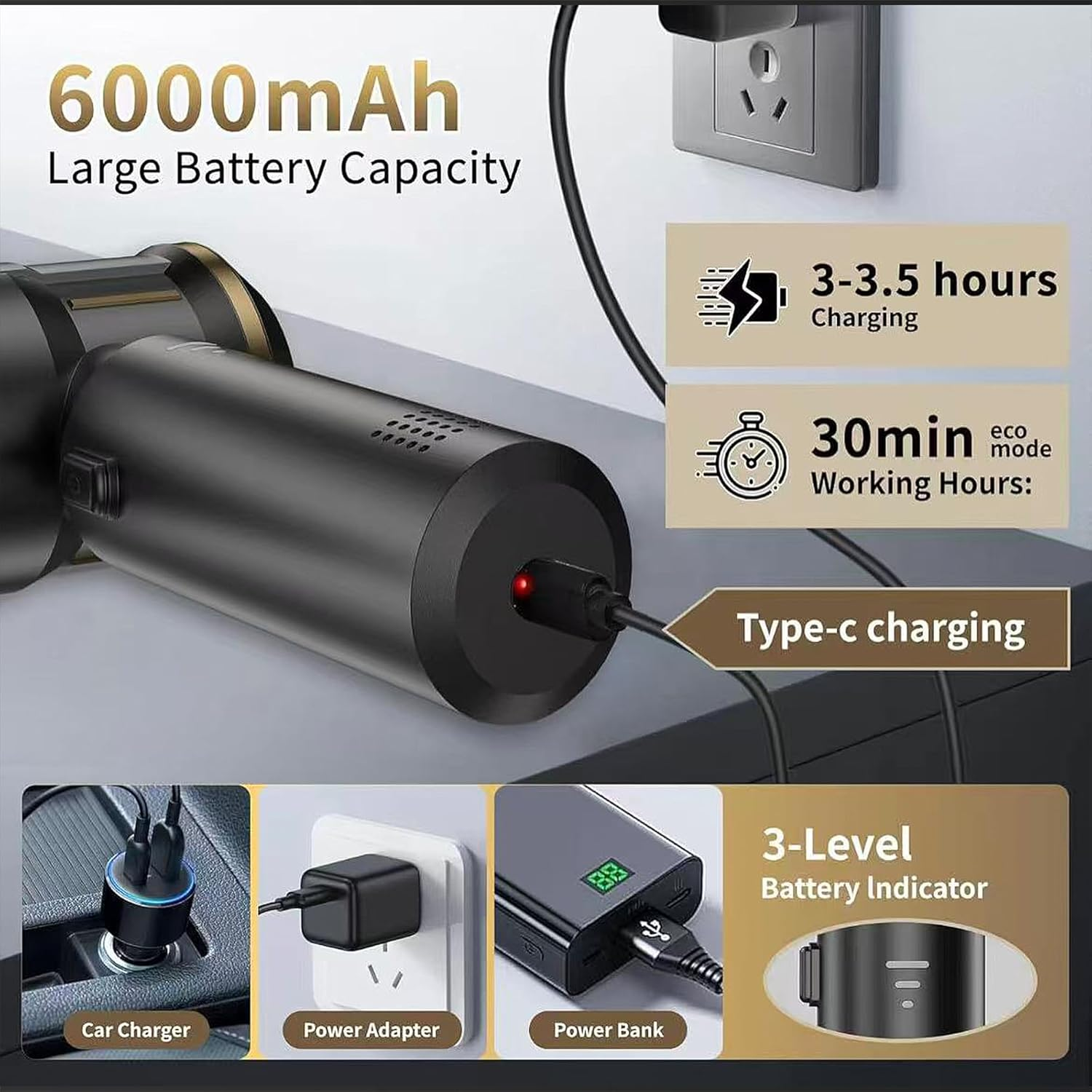 4-In-1 Cordless Handheld Vacuum with 22000PA Suction - Air Duster and Blower for Home & Car Cleaning image number 4