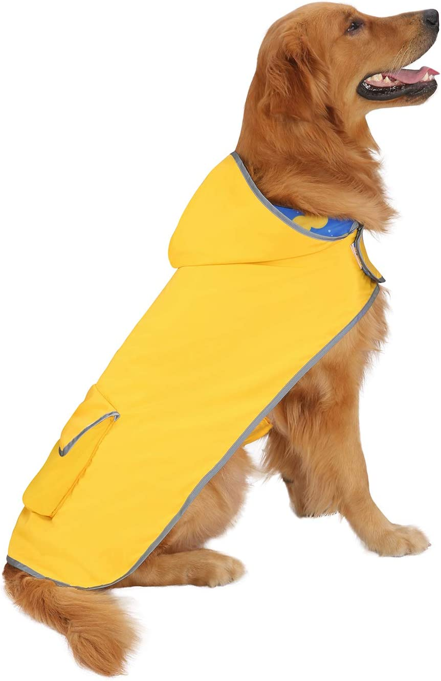 HDE Reversible Dog Raincoat Hooded Slicker Poncho Rain Coat Jacket for Small Medium Large Dogs Ducks Yellow - XXL