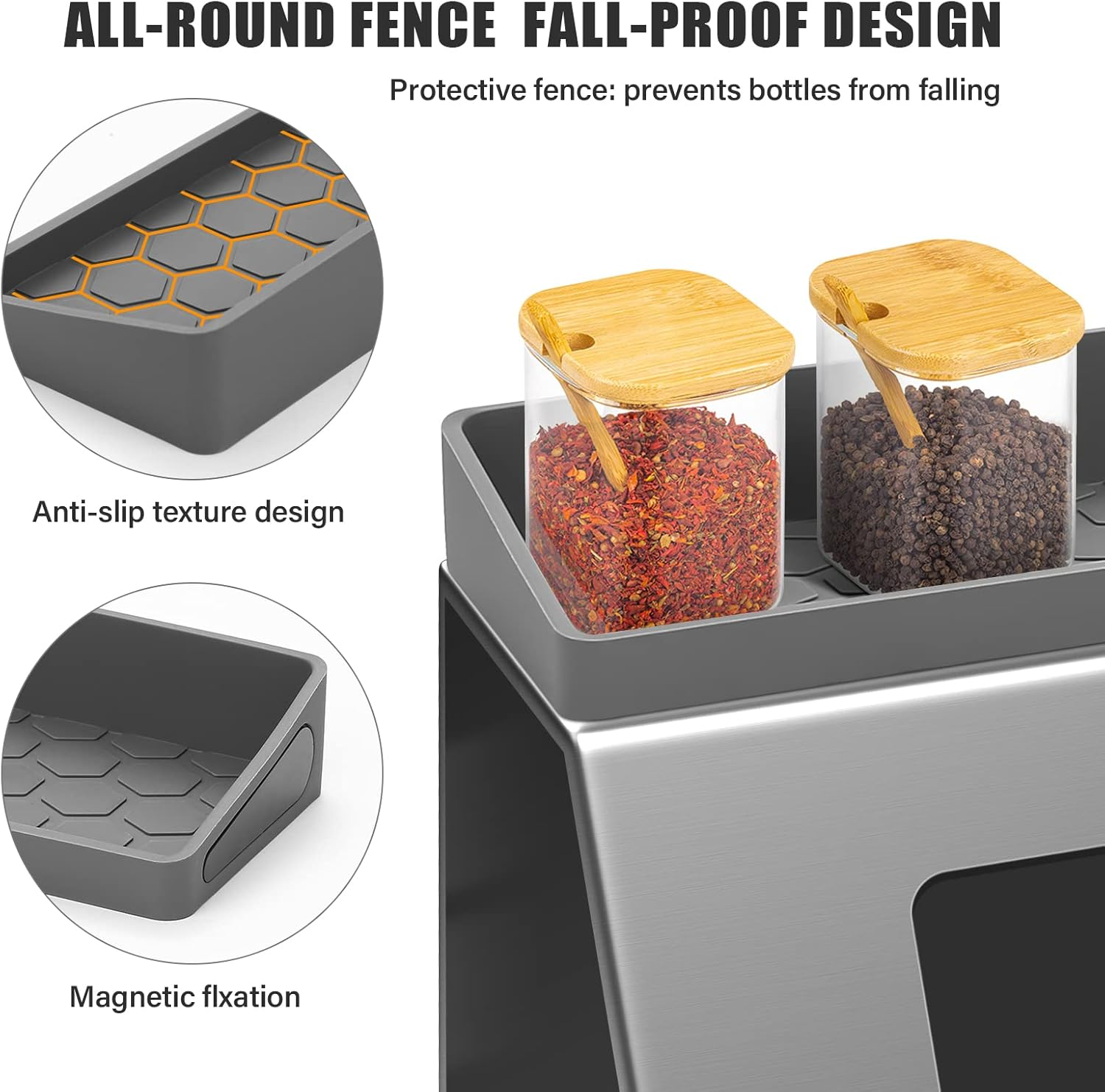 HOOMTREE 30 Inch Stove Top Shelf,Magnetic Silicone Shelf for Stove Top,Segmented Spice Storage Rack Kitchen Organization Shelf,Over Stove Spice Rack Organizer,Stovetop Storage Kitchen Gadgets (Grey) image number 1