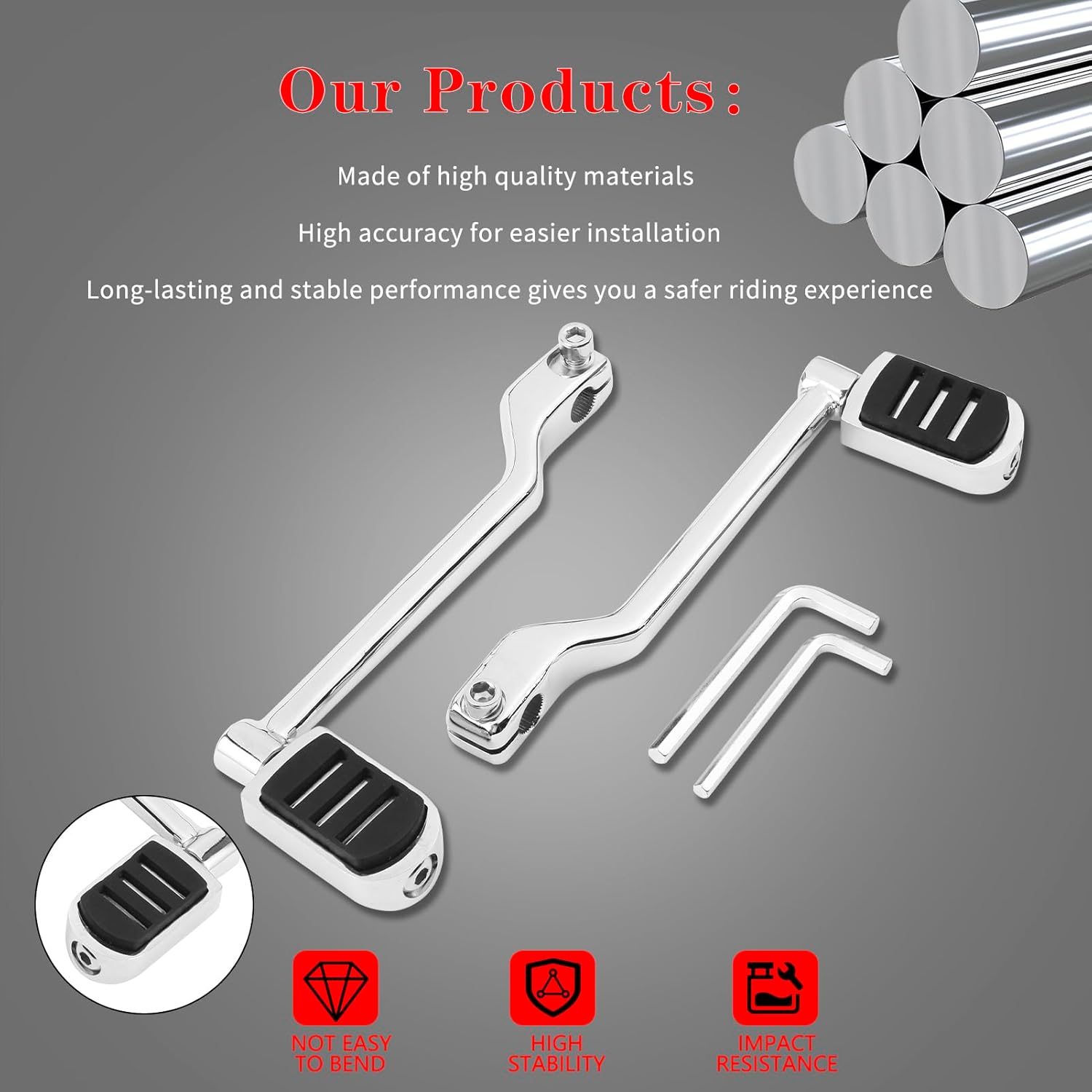 LDJXDADI Heel Toe Shifter Lever Pegs,Front Rear Shift Peg Fit for Harley Touring Street Glide Road King Road Glide Electra Glide 1988-2024, FL Softail 1986-2017, Trike 2008-2024 Chrome image number 3