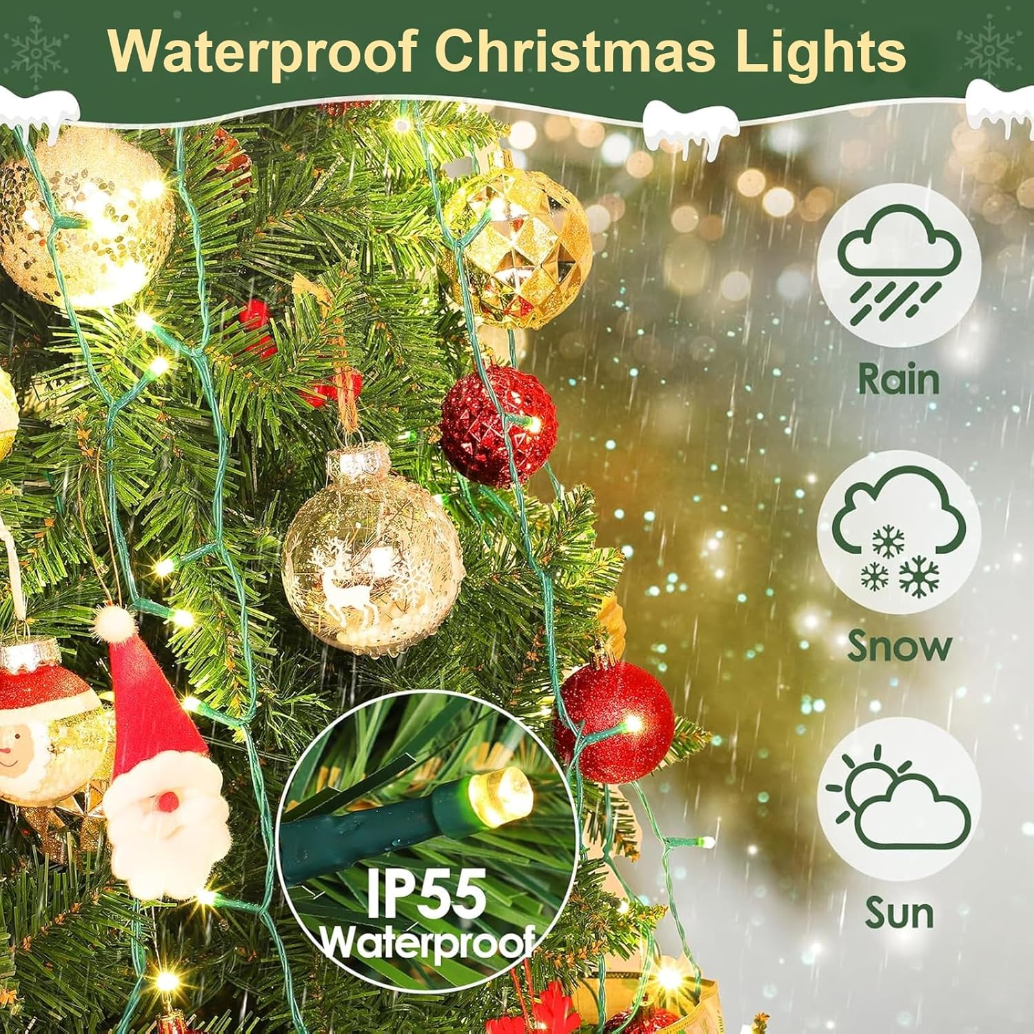 Christmas Tree Lights 400 LED, 2M X 16 Lines Easy to Install Christmas Lights with 8 Modes, Christmas Decorations Christmas Lights or Indoor Outdoor Yard Garden Patio Xmas Tree Decorations, Warm White