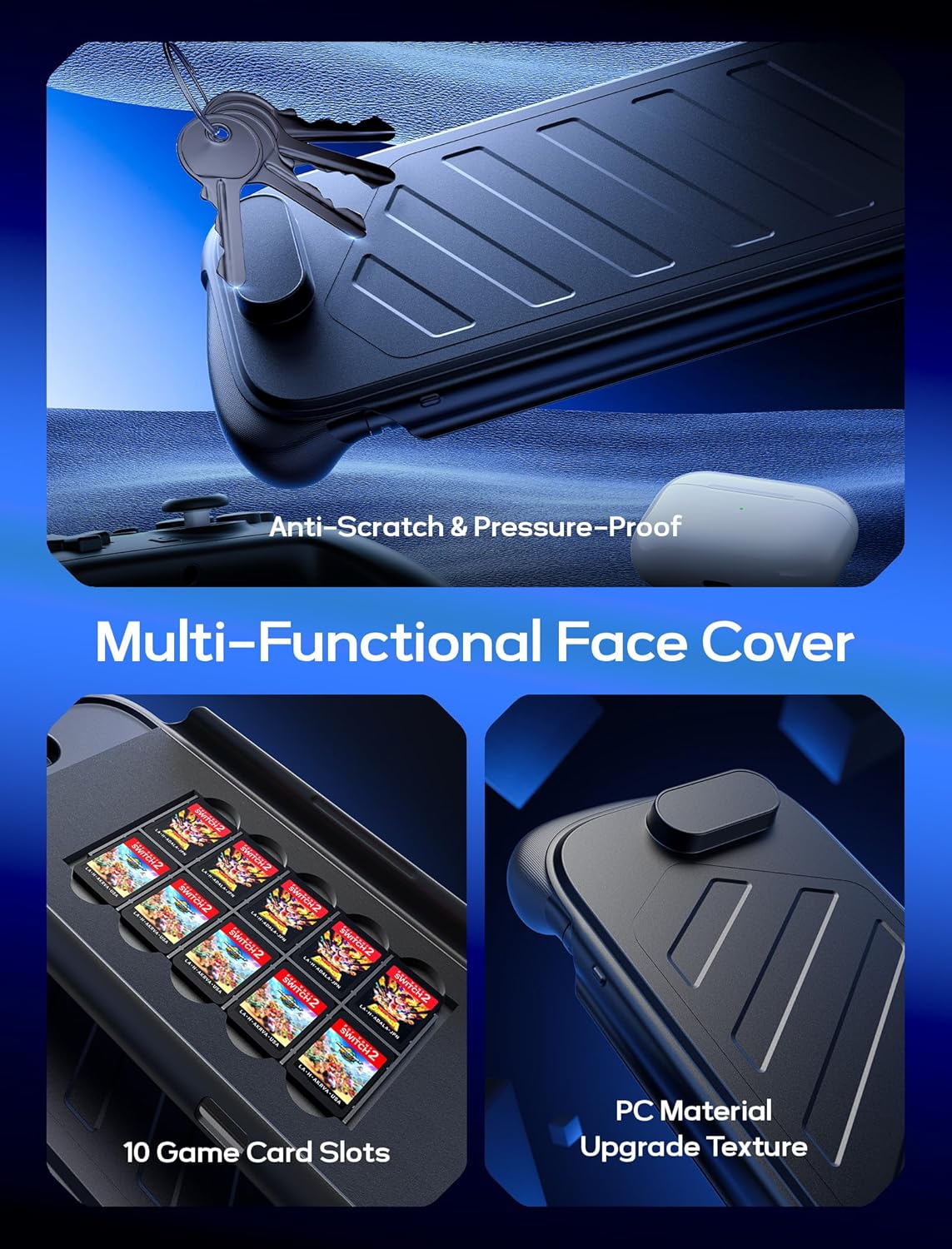 JSAUX Separate Protective Case for Switch 2 | TPU Middle Frame & PC Face Cover | Non-Slip Ergonomic Grip | Holds 10 Game Cards | Stand Compatible | Shock Absorption & Scratch Prevention, Black PC0114 image number 5