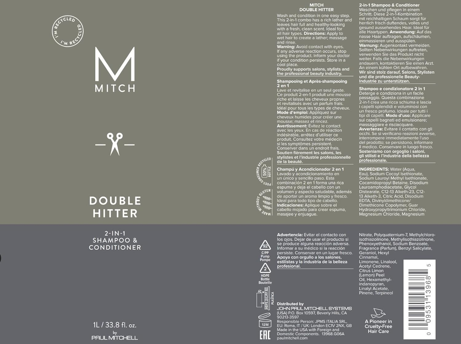 Paul Mitchell Mitch Double Hitter Shampoo and Conditioner, 1000 Ml