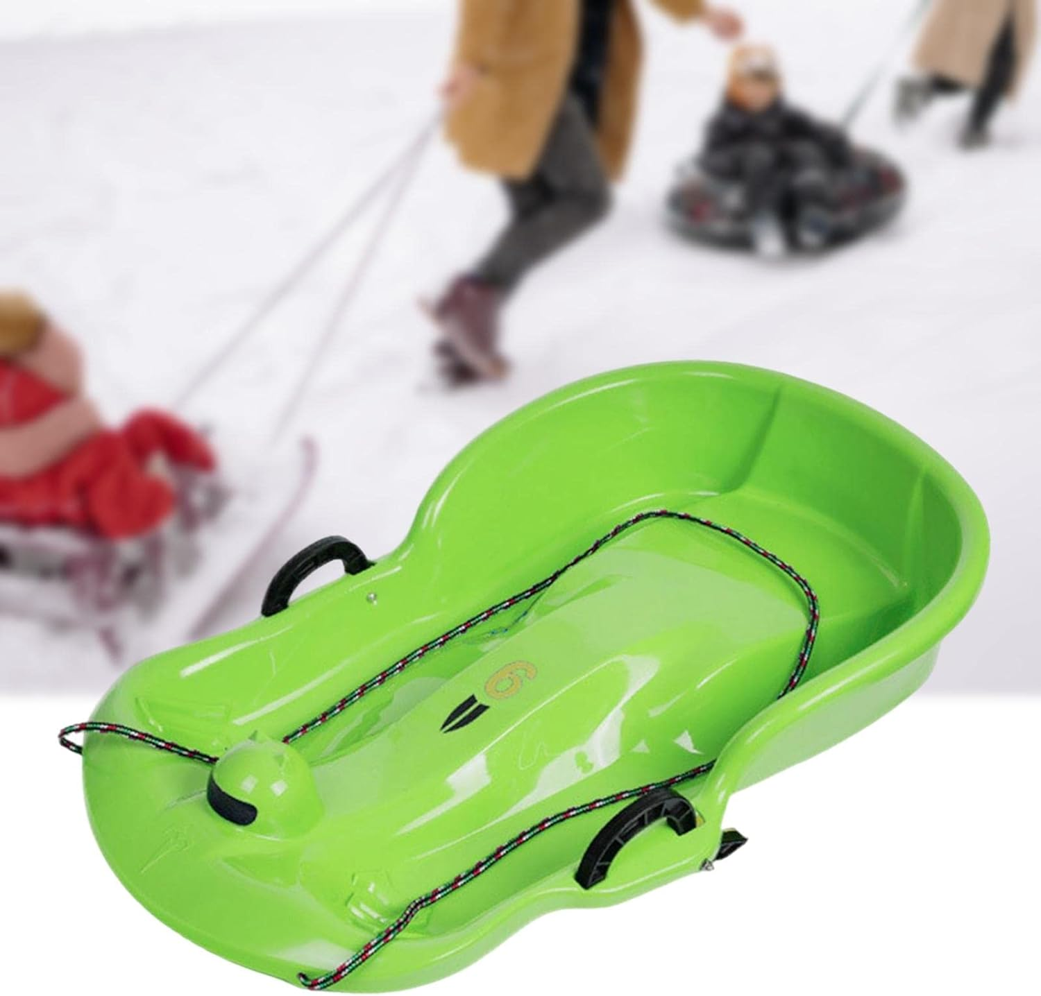 Tadill Winter Snow Sled Sleigh Sledding Toboggan Ski Board with Brake Handle, Skiing Kids Sledge with Double Seat for Sports Children Holiday Lawn image number 3