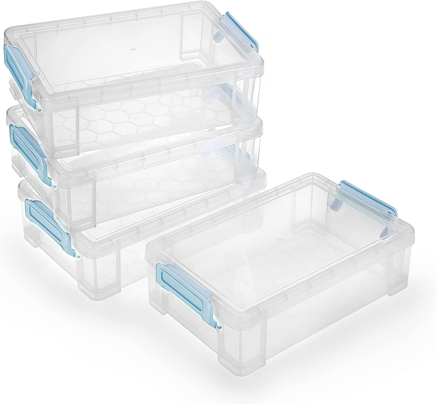 BTSKY 4 Pack Extra Large Capacity Plastic Pencil Box Stackable Translucent Clear Office Supplies Storage Organizer for Gel Pens Erasers Tape Pens Markers Etc(Grey)