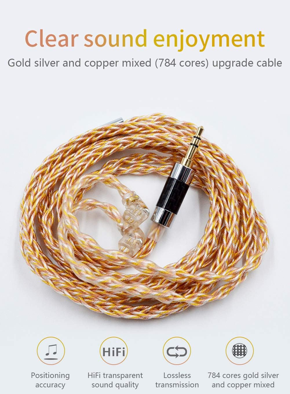 KZ Gold Silver and Copper Mixed (784 Cores) Upgrade Cable, Hifi Audio 0.75MM 2PIN Replacement IEM Earbuds Wire Compatible with C PIN Headphone image number 5