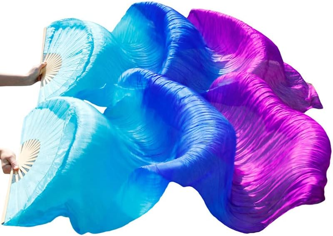 Belly Dance Faux Silk Veil Fans, 1 Pair (Left+Right) Faux Silk Bamboo Long Fans Veils, Handmade Belly Dance Dancing Silk Fans, Dance Performance - Style1 image number 5