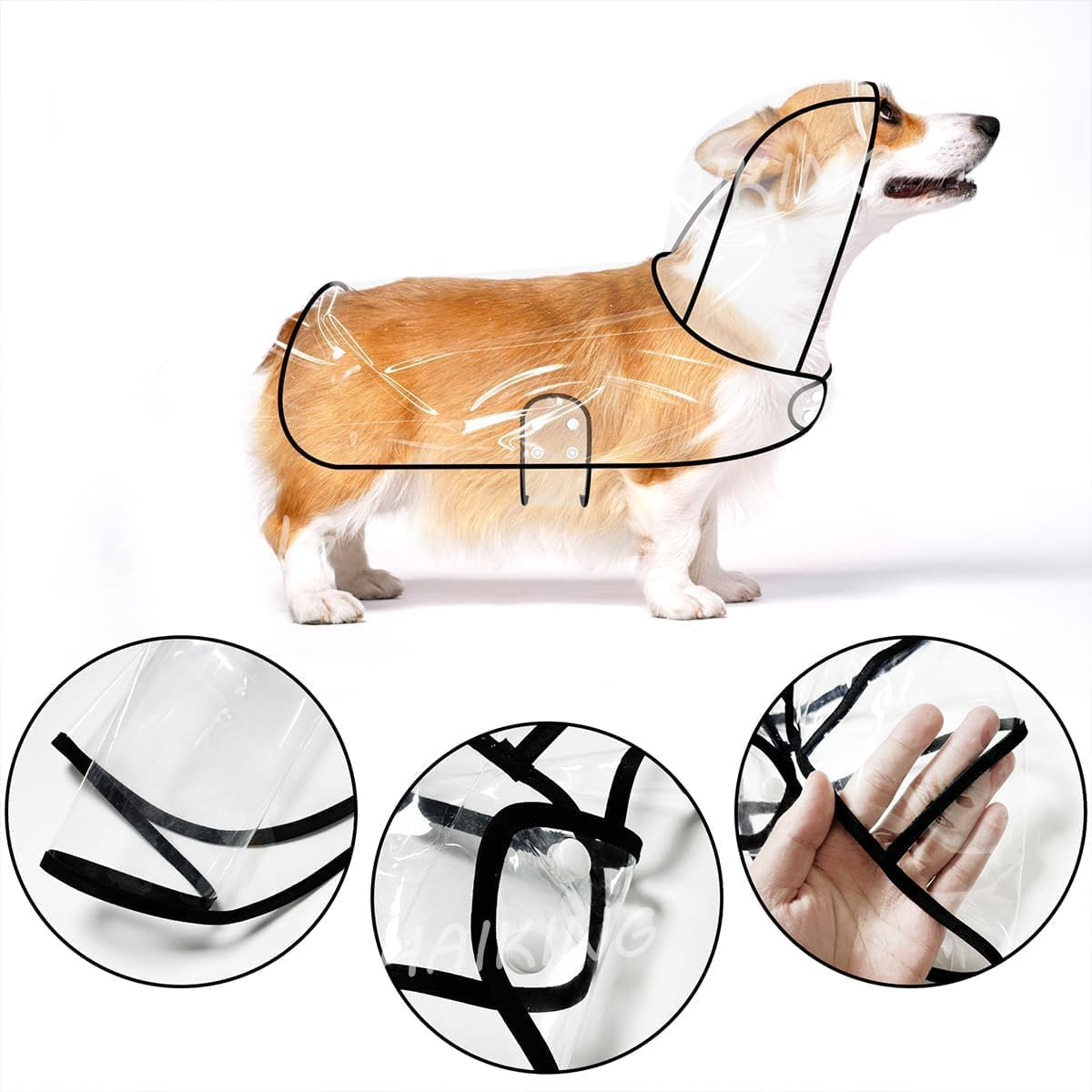 PVC Clear Waterproof Hooded Small Pet Rain Jacket, 1Pc Transparent PVC Waterproof Dog Raincoat with Hood, Transparent Puppy Rain Jacket for Small Medium Dogs, Cats image number 6