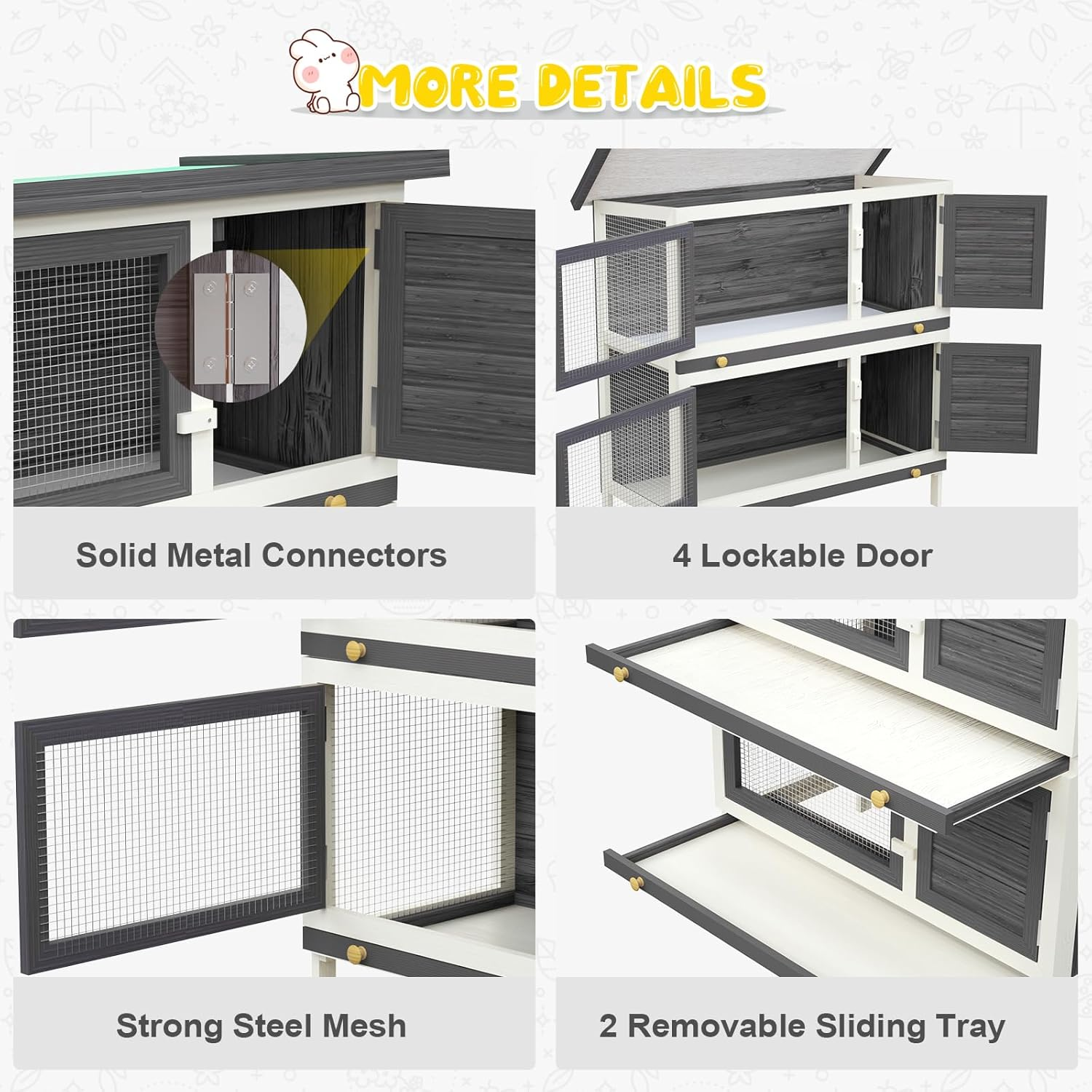 Oppsbuy Rabbit Hutch Chicken Coop Guinea Pig Cage Pet House for Small Animals 90Cm X 45Cm X 90Cm Grey image number 1