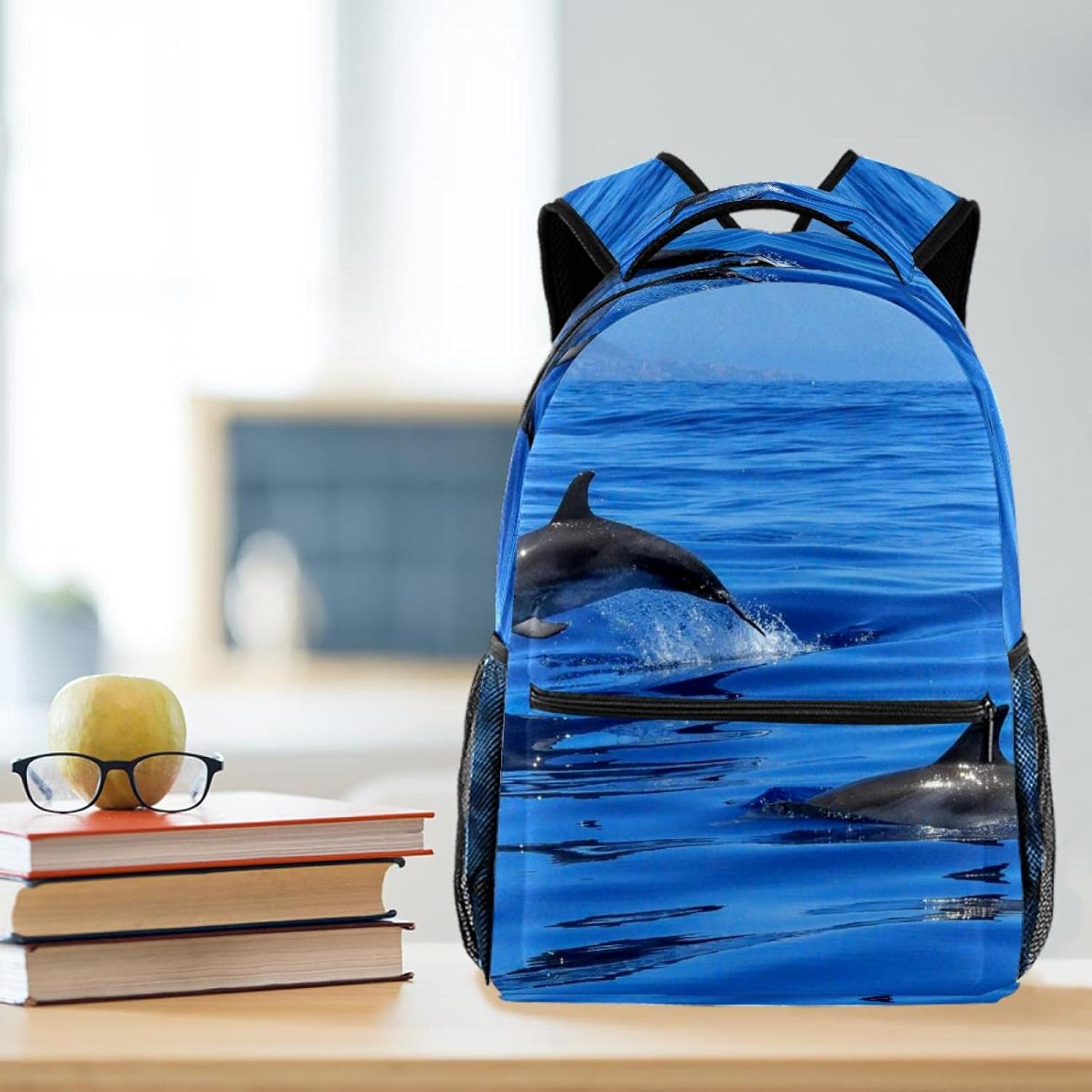 Dolphin Blue Ocean Backpack Students Shoulder Bags Travel Bag College School Tote Backpacks image number 2
