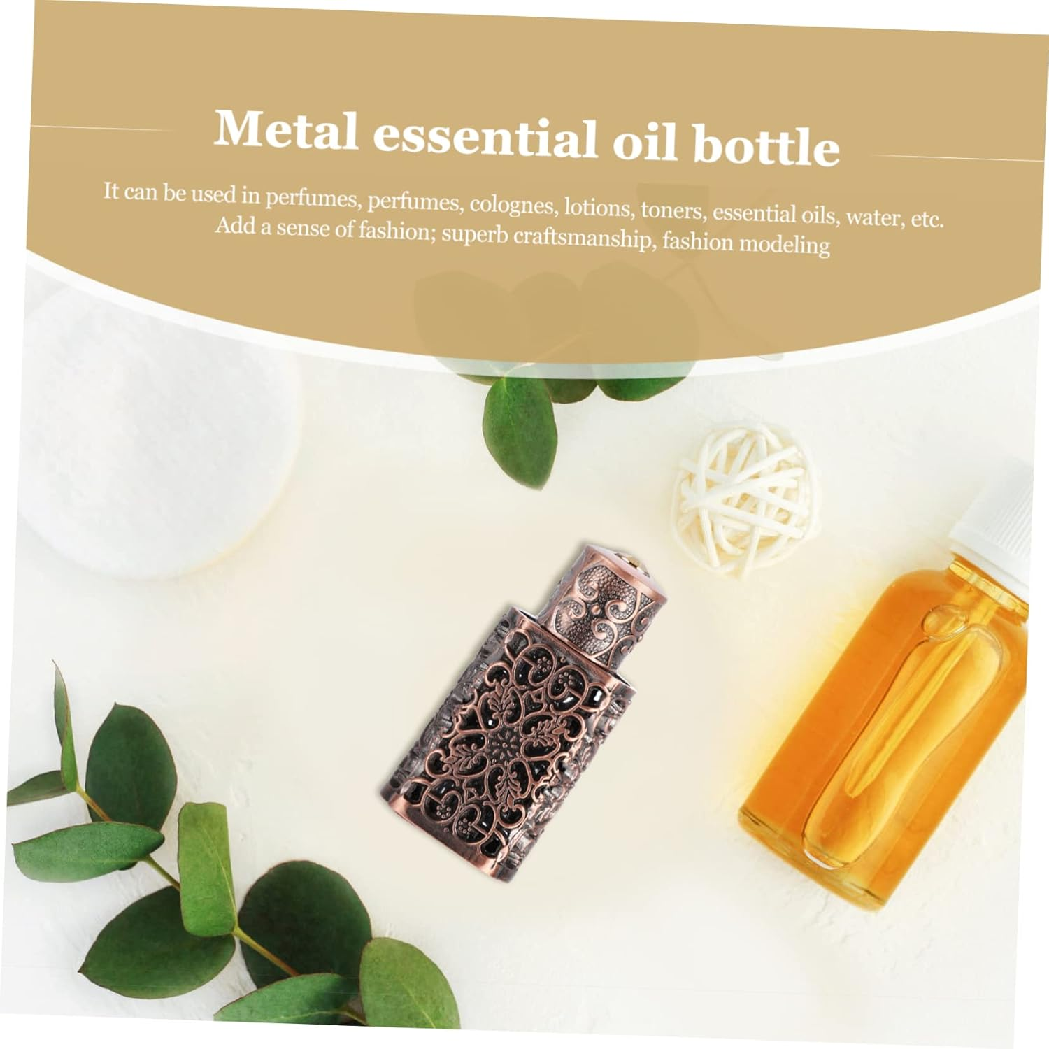 2Pcs Perfume Oil Bottle Essential Oil Spray for Travel Diy Engraved Metal Dispenser Leakproof and Portable image number 2