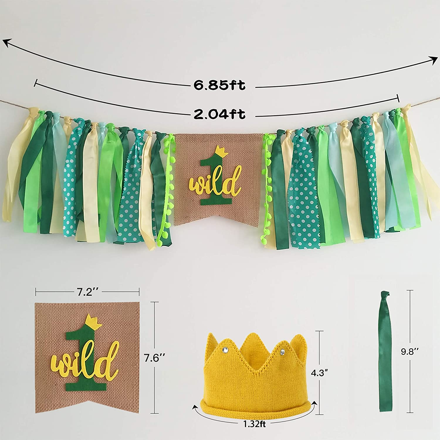 Goparty Wild One High Chair Banner Boy, 1St Birthday Highchair Banner with Crown, Fabric Jungle Safari Theme First Birthday Party Decorations image number 6