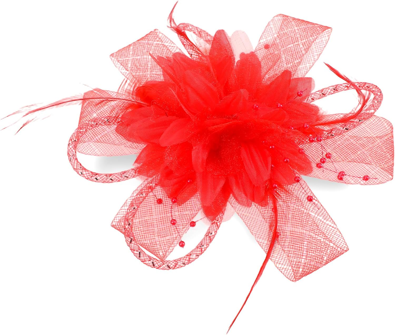 Sibba Flower Hats Clip Tea Party Lapel Pin Hair Clip Flower Feather Hair Clips Hairpin Butterfly Accessories Dresses Headband Set Women Girls Travel Wedding Prom Valentine'S Day Red D image number 2