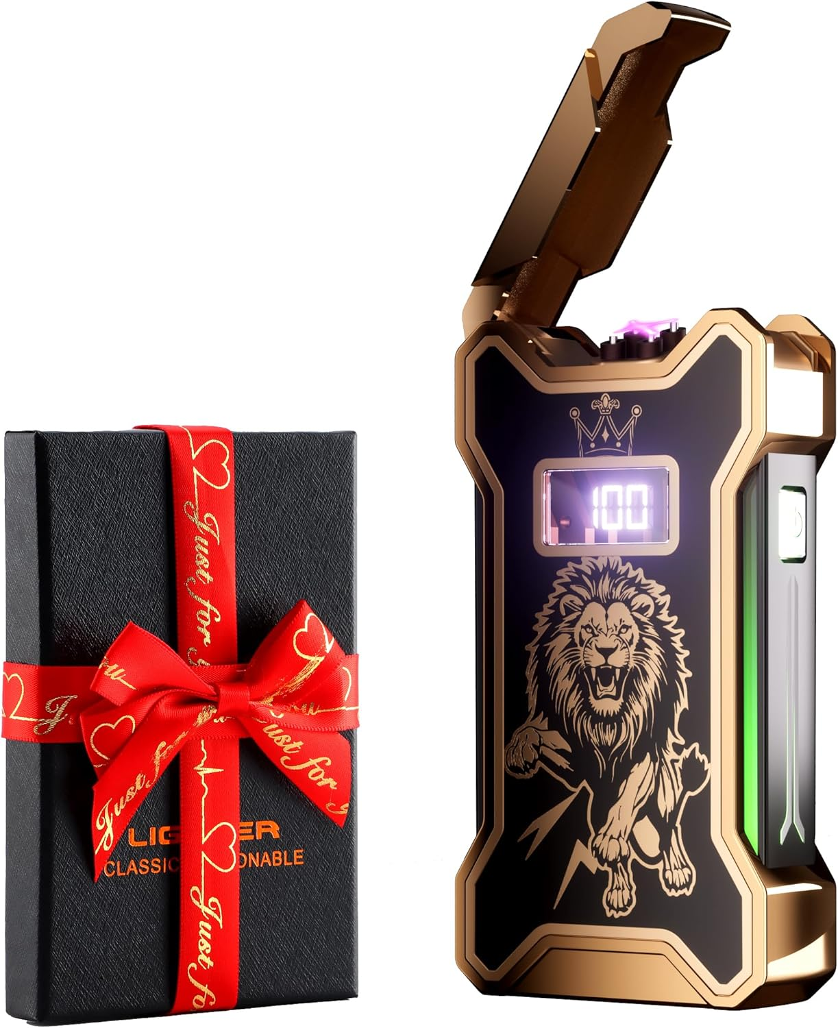 Cool Gifts Electric Lighter for Men Dad Him Digital Counter Bettary Display Windproof Flameless Plasma USB Rechargeable Arc Birthday Gifts for Men, Boyfriend, Husband (Tiger)