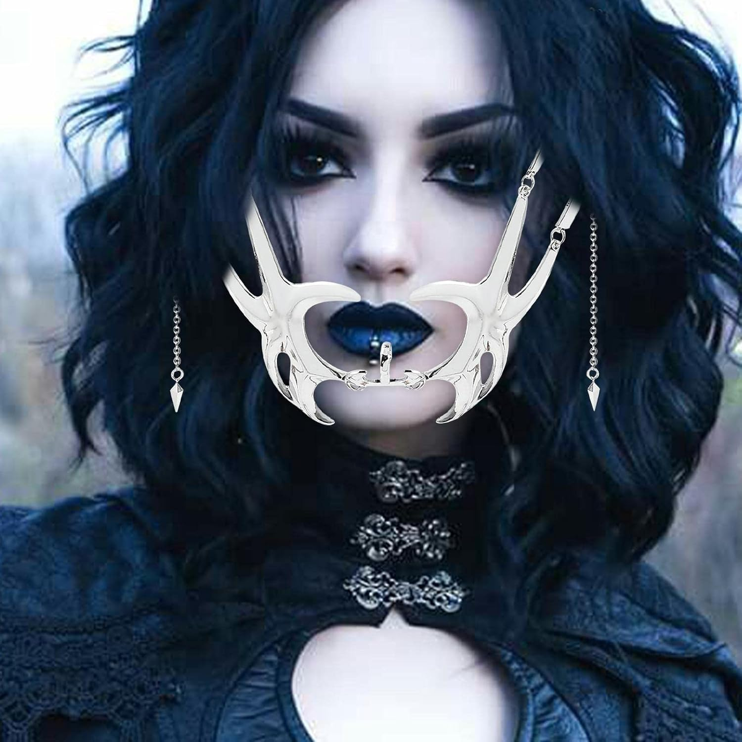 Silver Steel Masquerade | Exaggerated Punk Facial | Cosplay Masque Festival Half Masque Half-Face image number 4